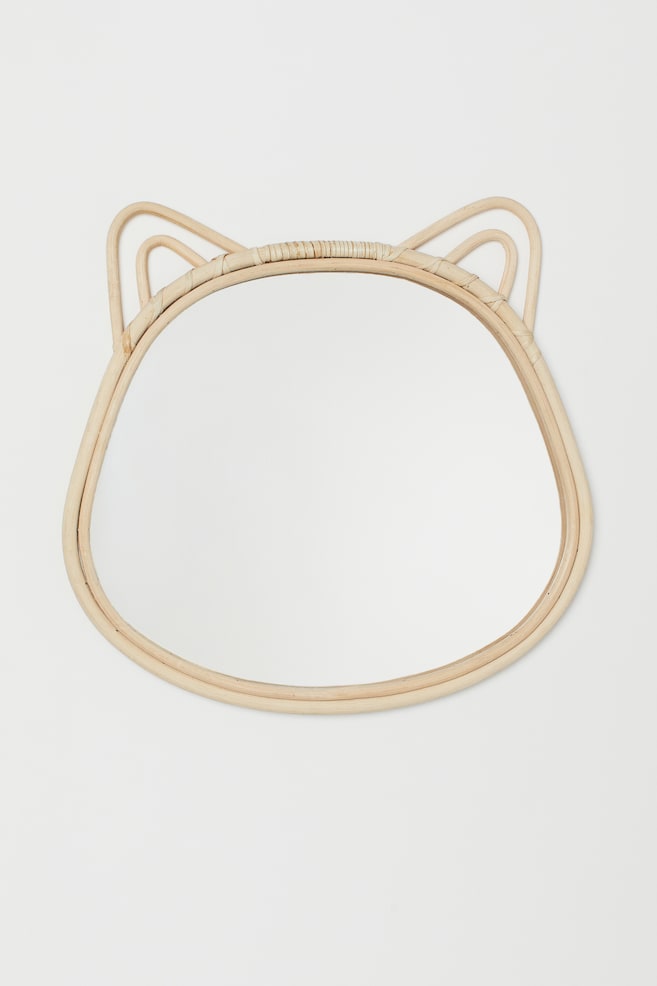 Spiegel mit Rattanrahmen - Beige/Katze - 1