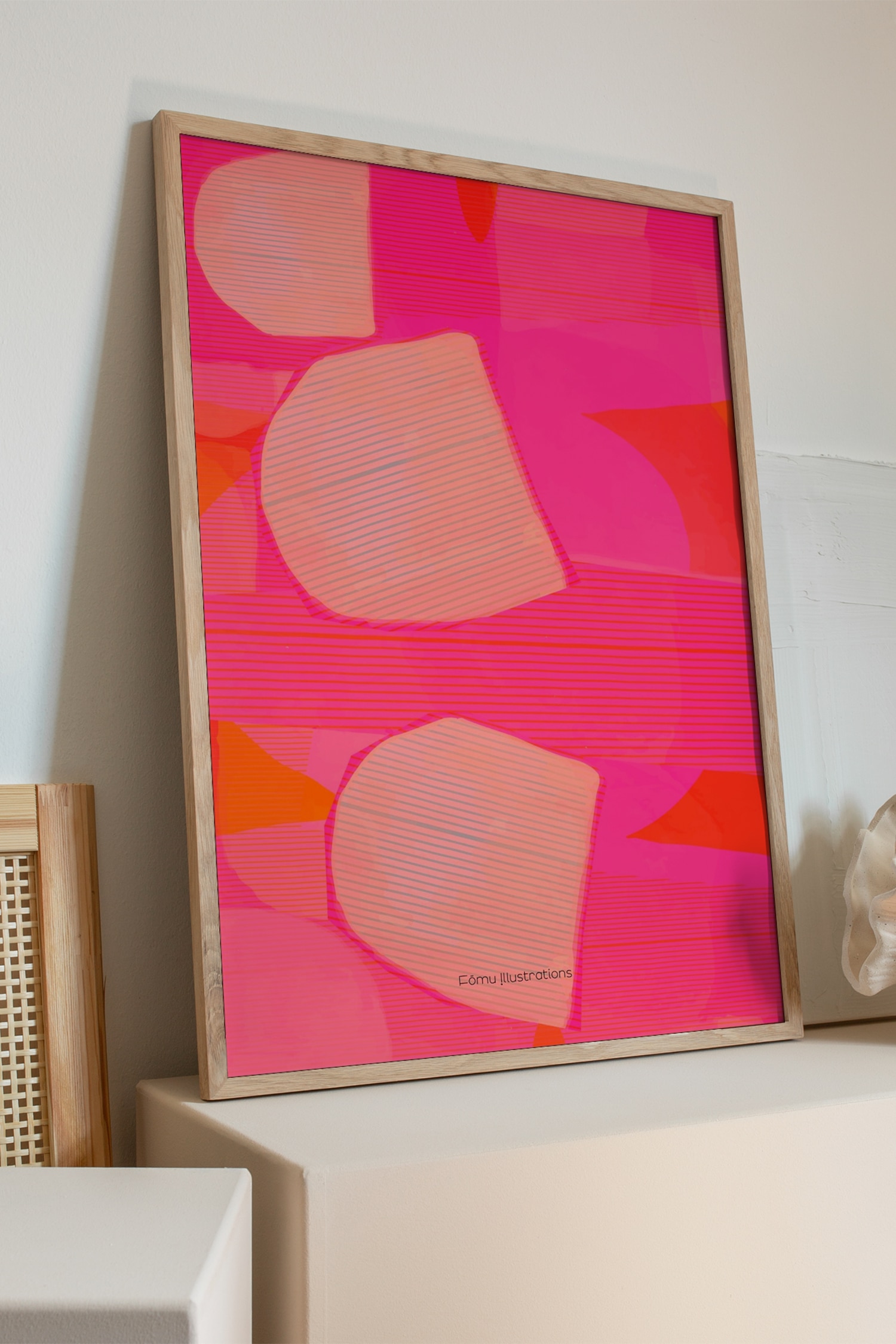 Fōmu Illustrations - Papercollage, Pink - Roze