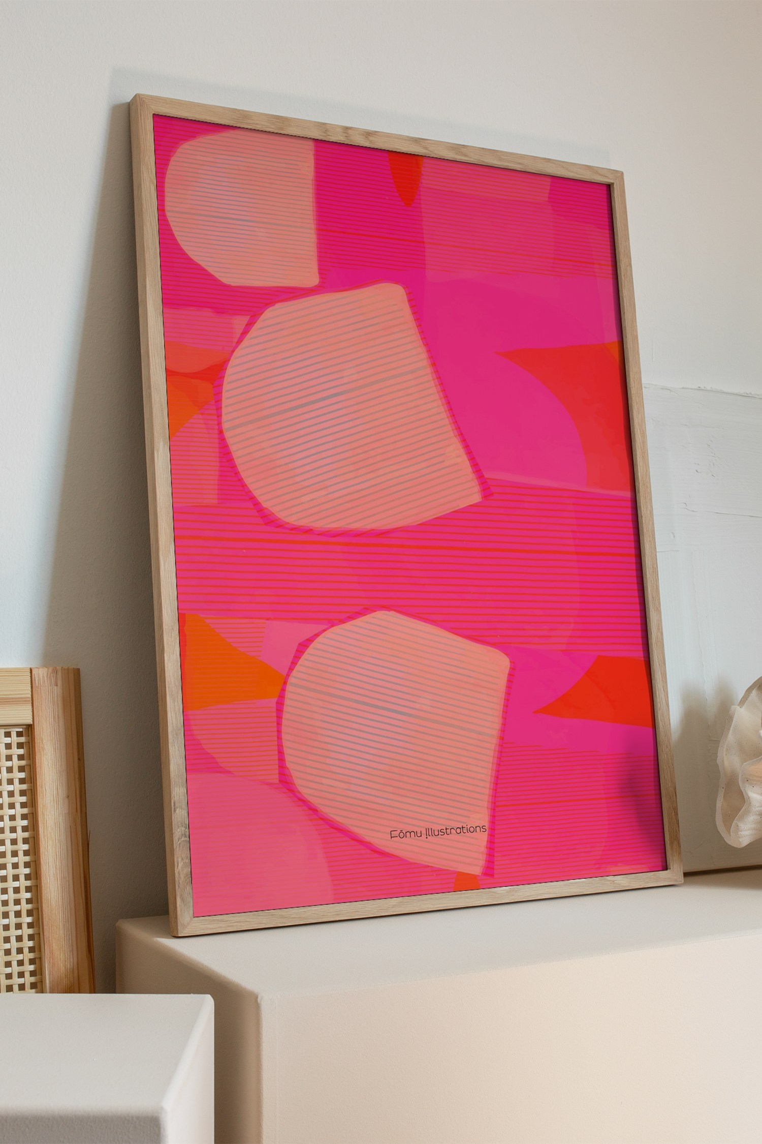 Fōmu Illustrations - Papercollage, Pink - Vaaleanpunainen