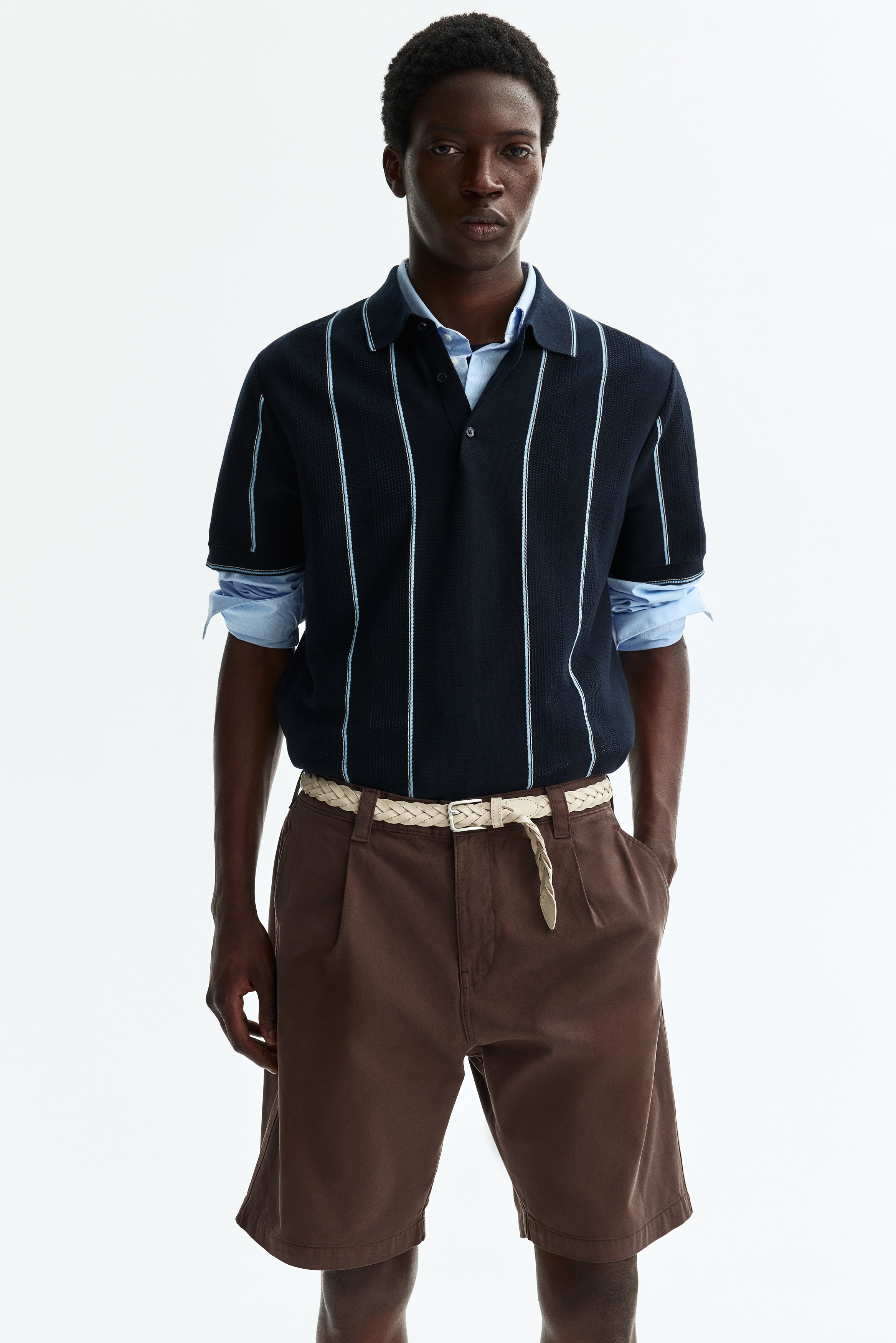 Relaxed Fit Cotton Chino shorts - Marrón oscuro/Negro/Beige