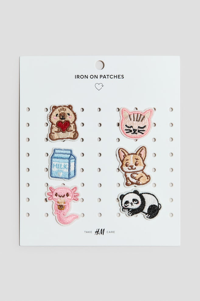 6er-Pack Flicken - Hellrosa/Tiere/Hellrosa/Love/Apricot/Raketen/Grün/Dinosaurier - 1