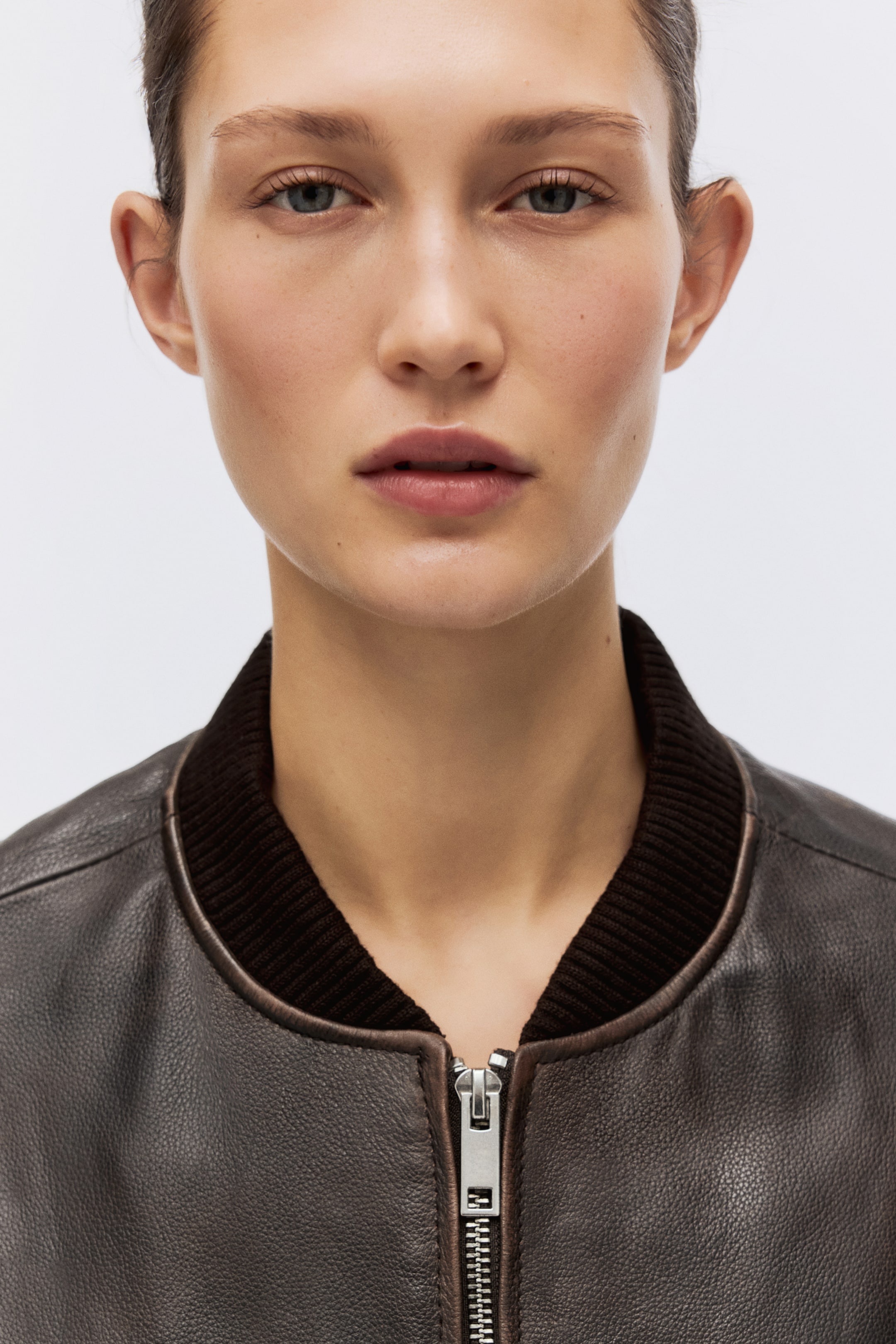Leather bomber jacket