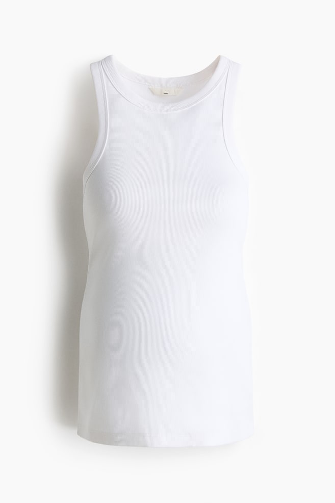 MAMA Ribbestrikket singlet - Hvit - 1