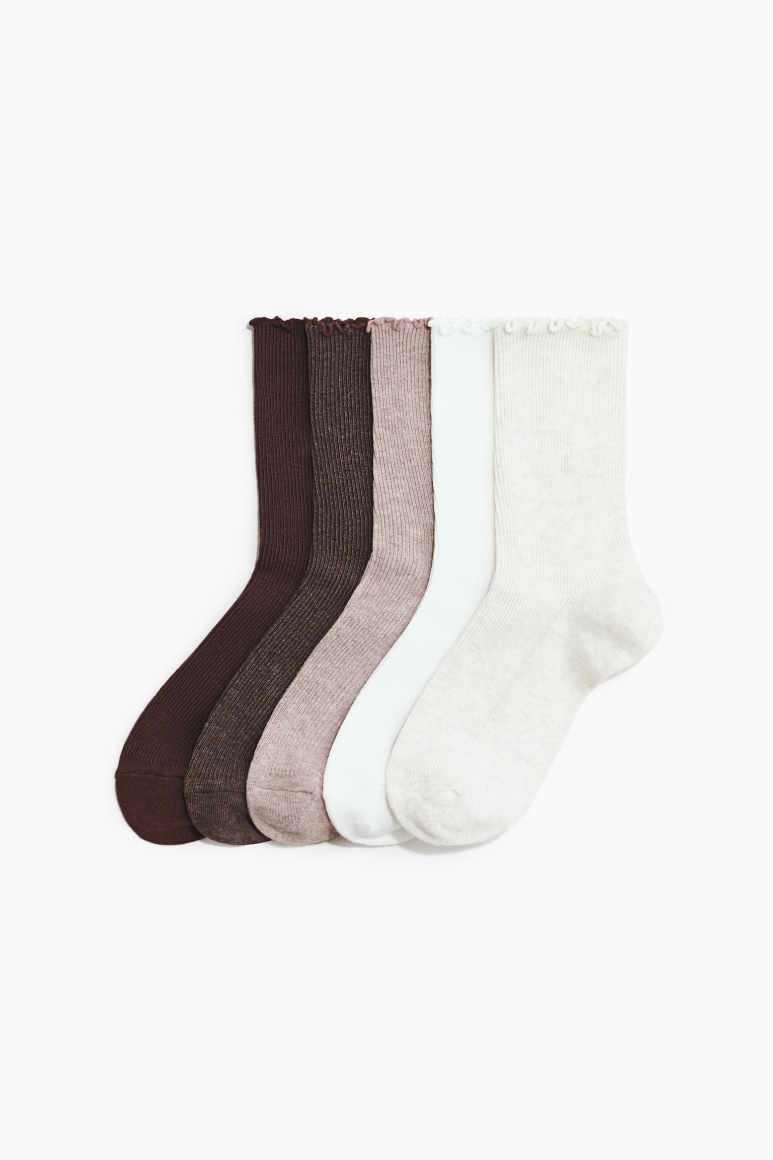 5-pack rib-knit socks - White/Cream marl/Beige/White