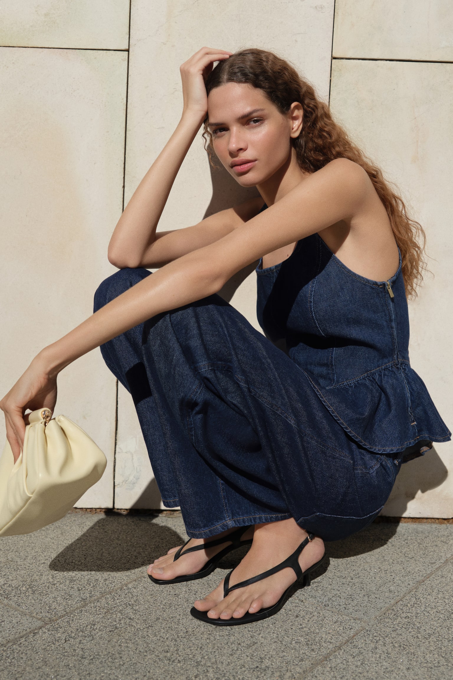Denim peplum top - Mørk denimblå - 3