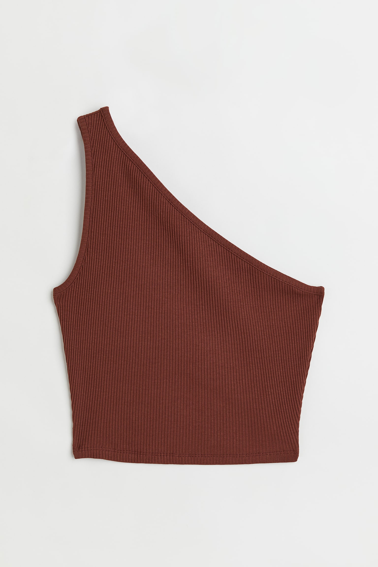 Ribbed one-shoulder top - Dark brown