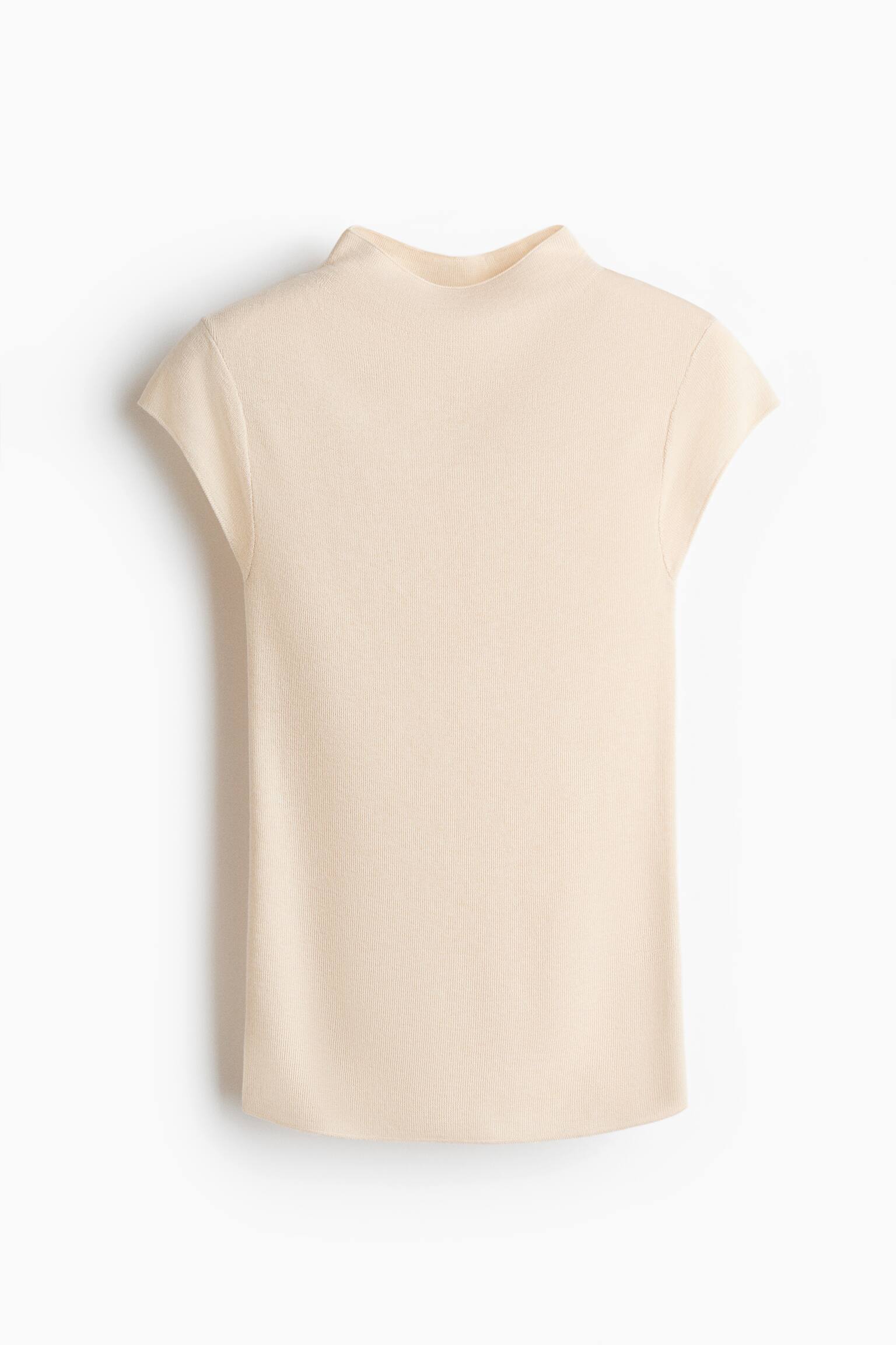 Fine-knit turtleneck top - בז' בהיר/חום כהה - 2
