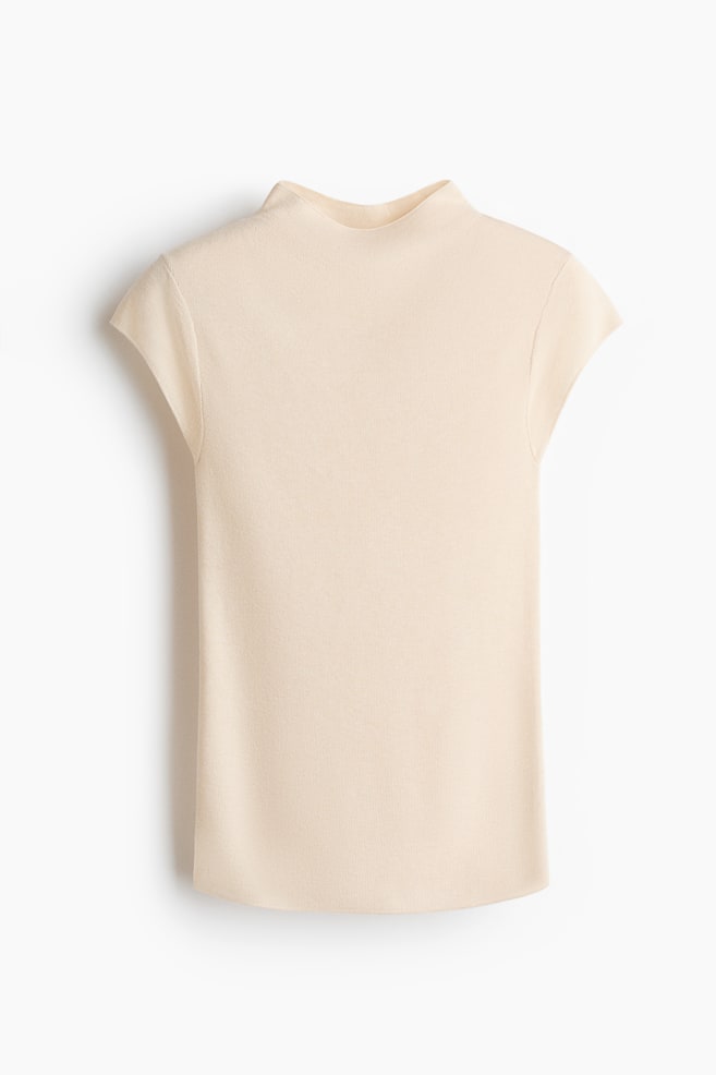 Fine-knit turtleneck top - Light beige/Dark brown - 1