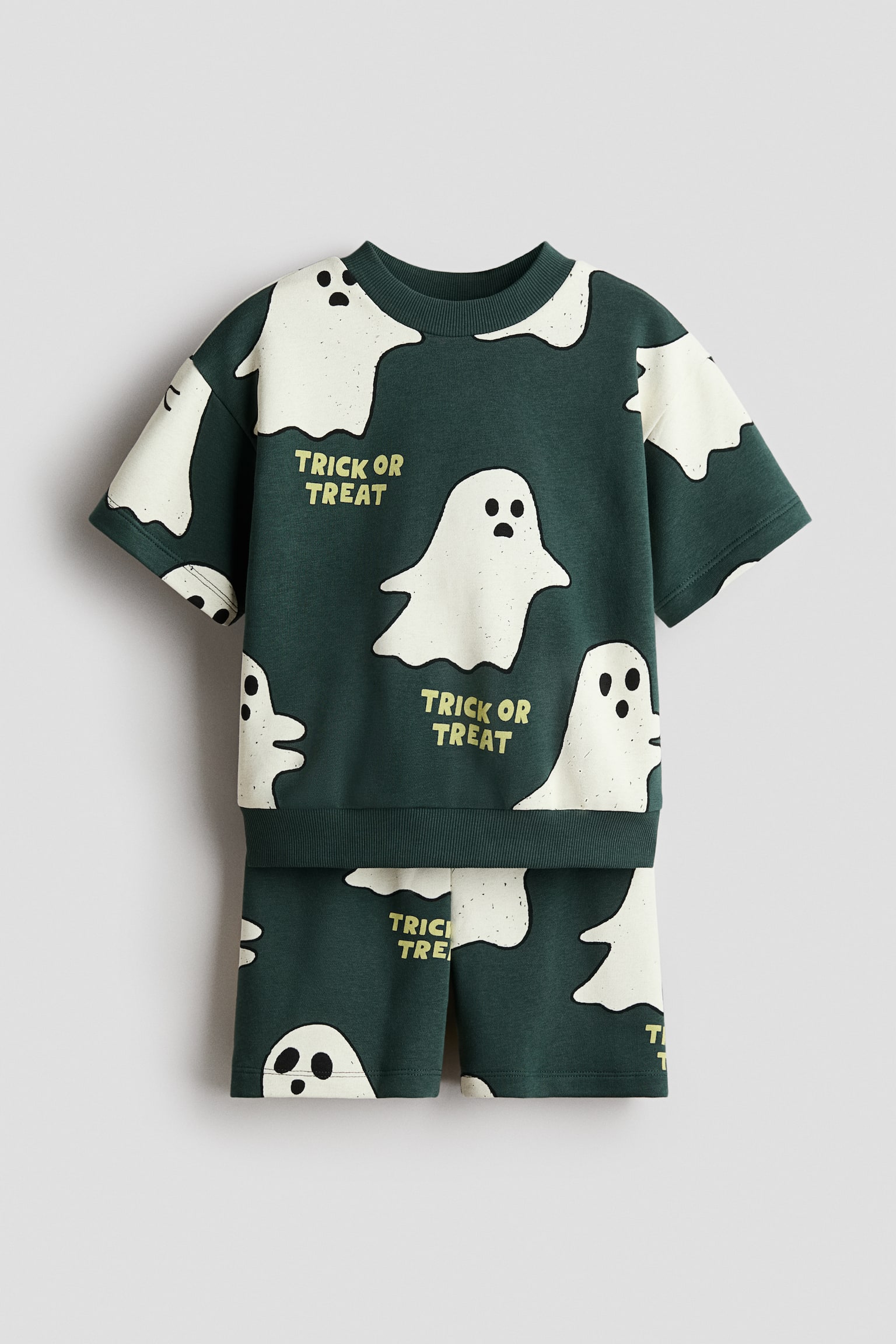 2-Piece Printed Sweatshirt and Sweatshorts Set - Dark green/ghosts