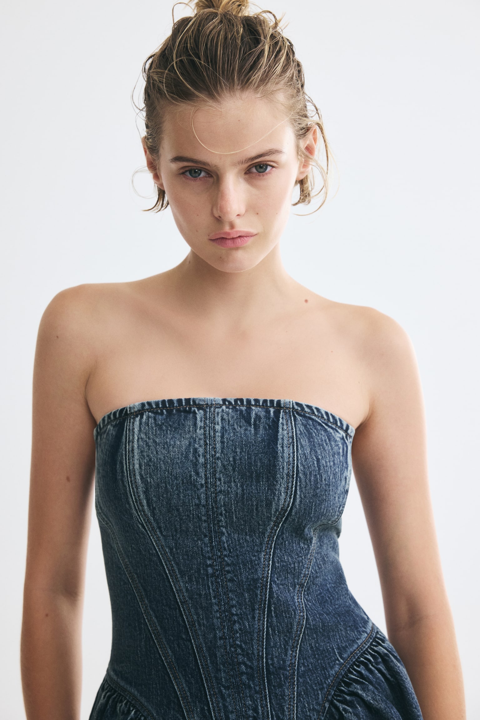 Hourglass bandeau denim dress - Denim blue - 1