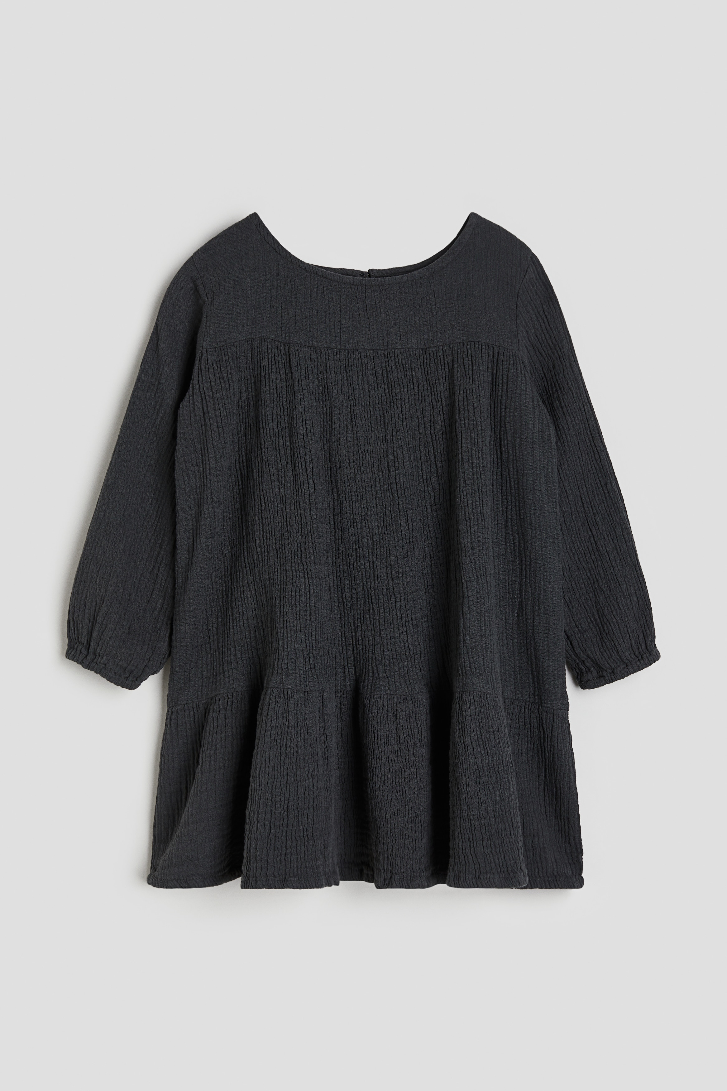 A-line muslin dress - Round neck - Long sleeve - Dark grey - Kids 
