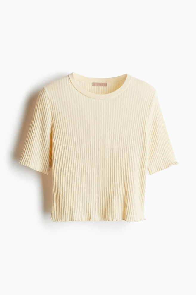 Linen-blend rib-knit T-shirt - Pale yellow - 1