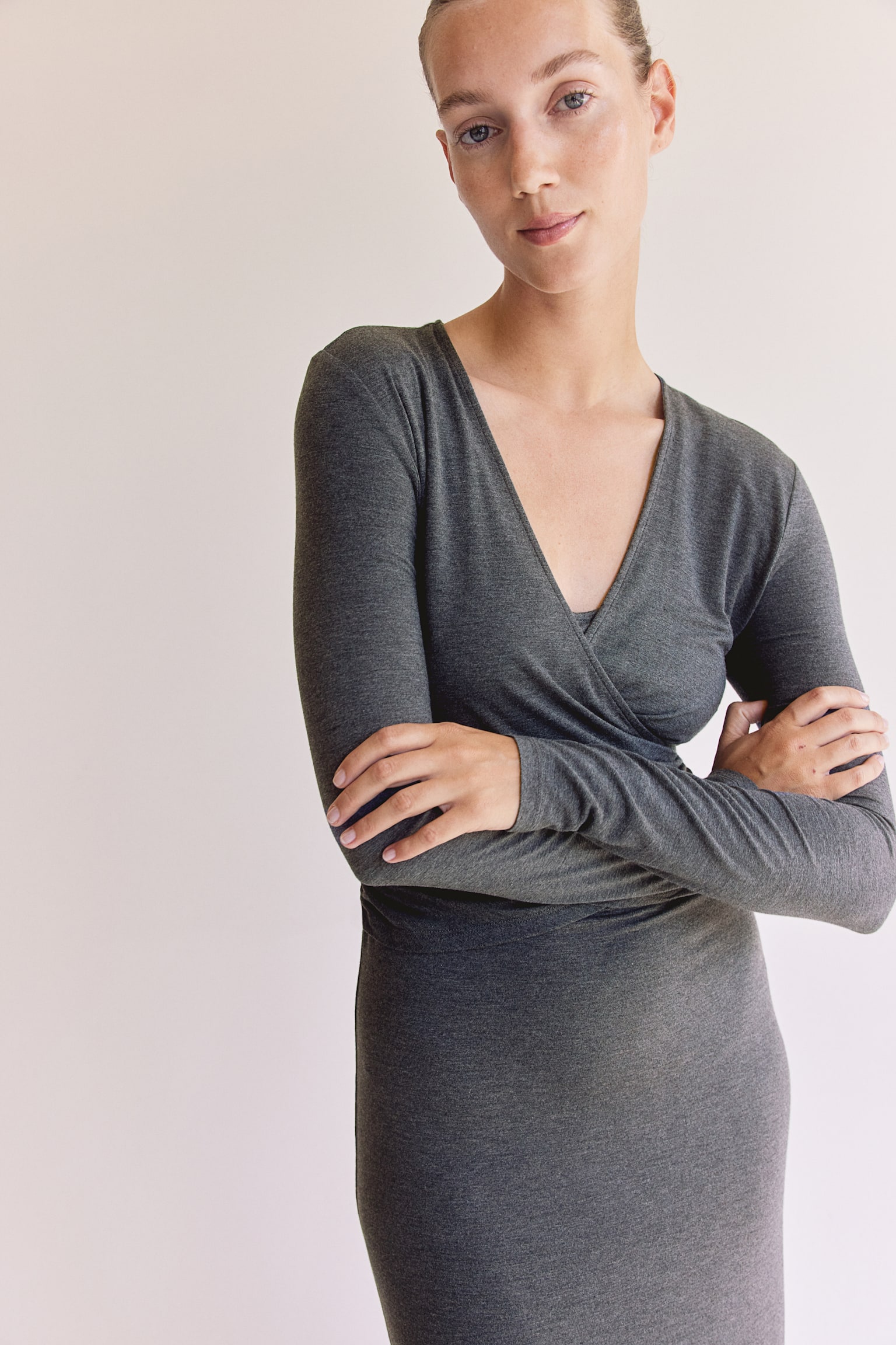 MAMA Draped nursing dress - Dark grey marl - 3