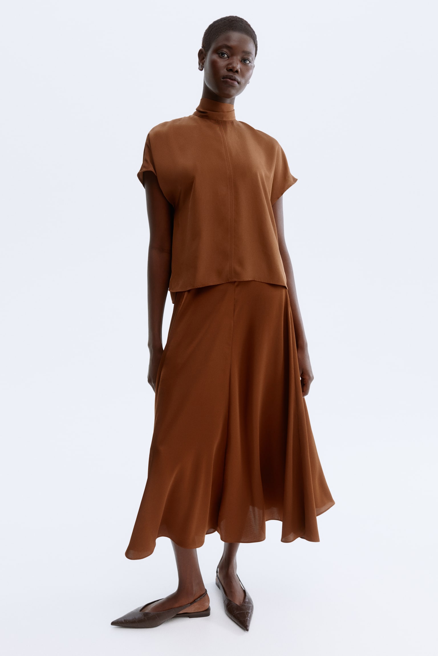 Áo kiểu có cổ kiểu khăn quàng - Màu nâu - 4