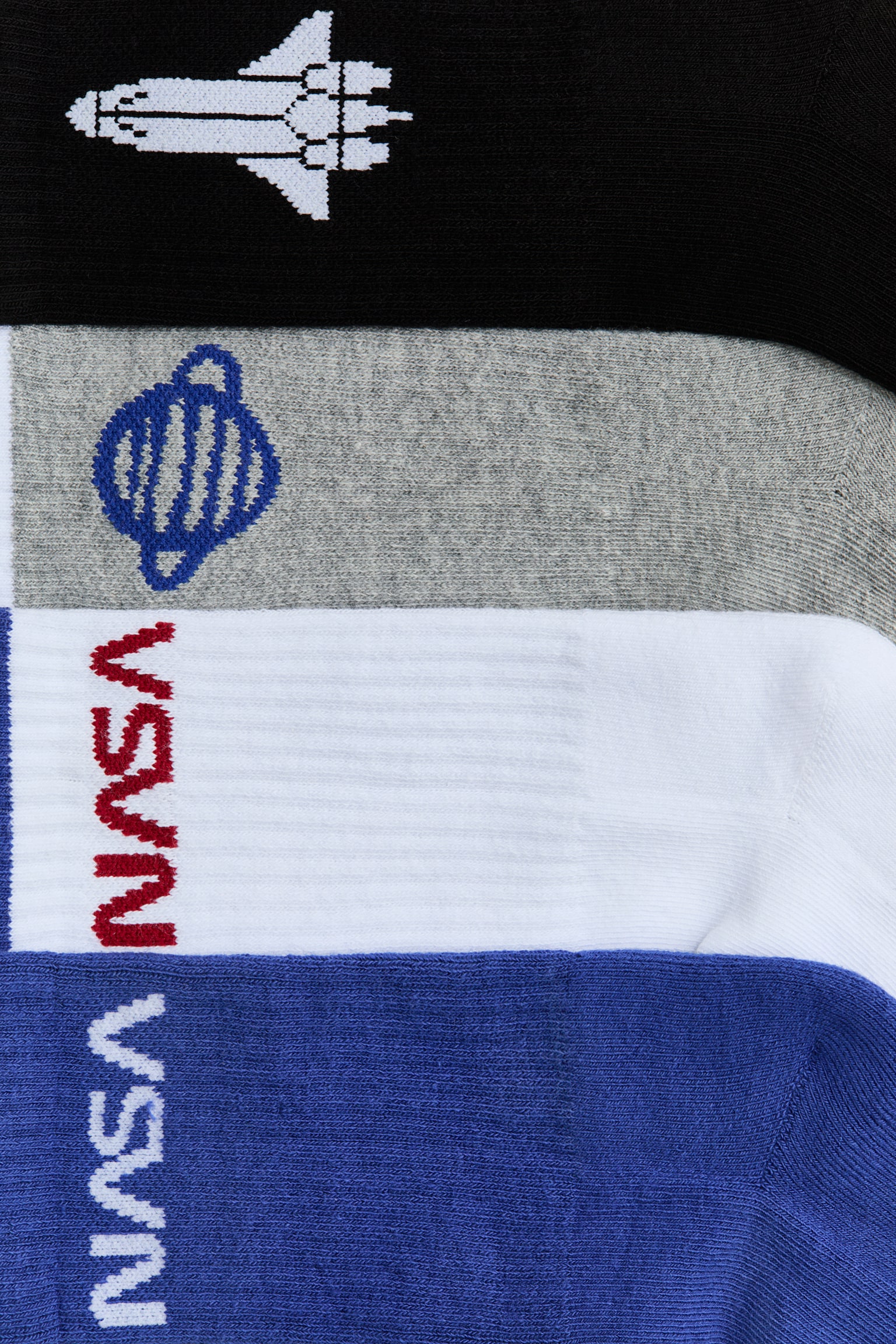 5-pack ribbed terry socks - Black/NASA/White/White/Black/White/Black/Blue/White/Black/Green/Dark green/White/Striped/Black/White - 2