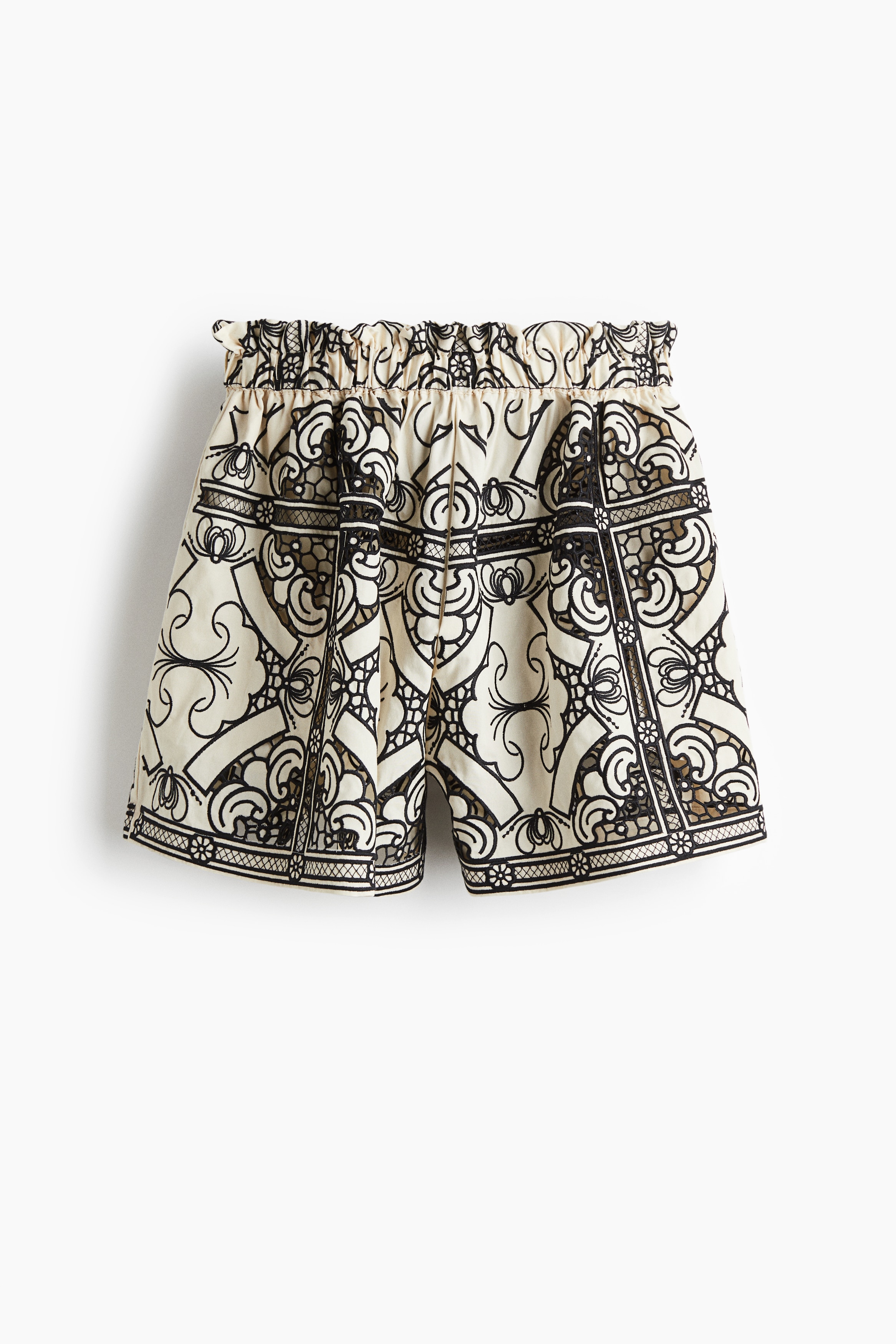 Shorts ricamati con vita a sacchetto - Crema/nero
