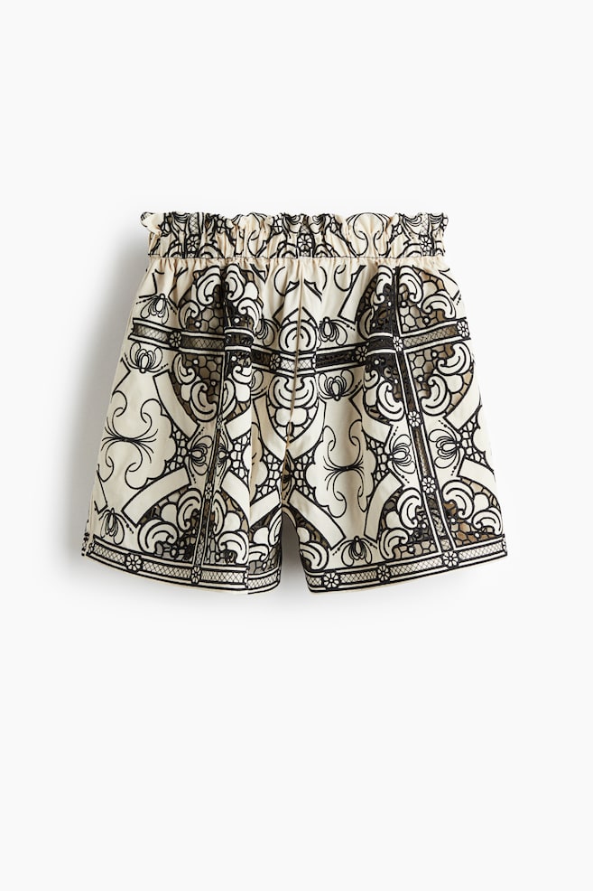 Embroidered paper bag shorts - Cream/Black - 1