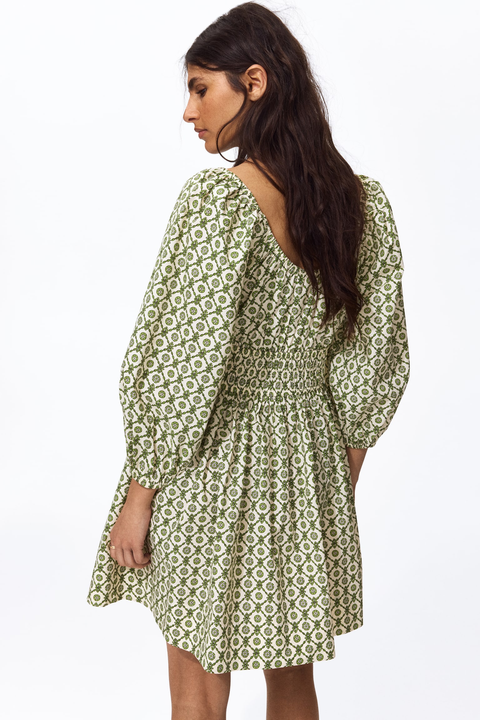 Flared-skirt cotton dress - Green/Patterned/White/Floral/White/Floral - 3