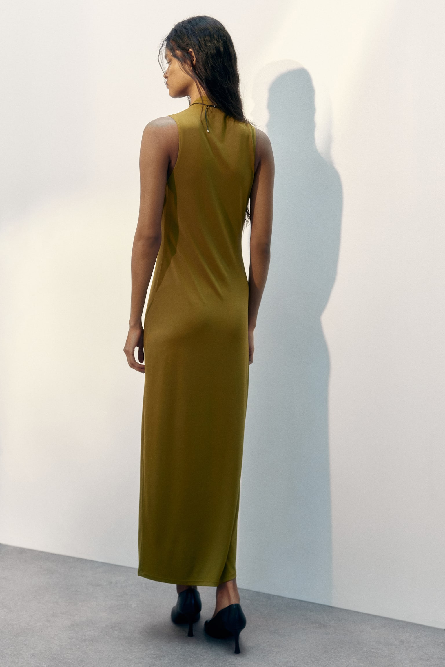 Draped maxi dress - Olive green/Red - 4