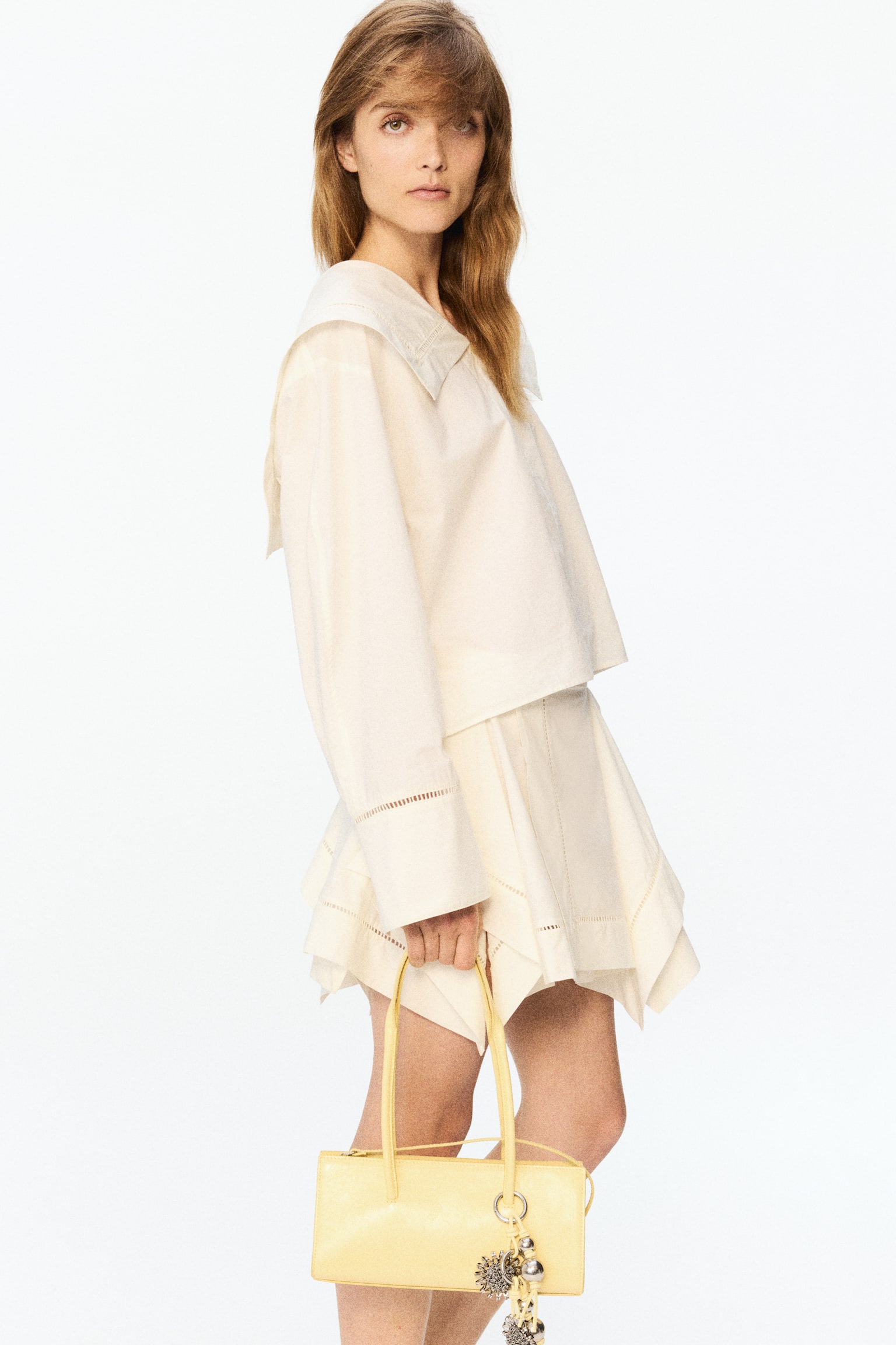 Blusa de popelina con cuello marinero - Crema - 1