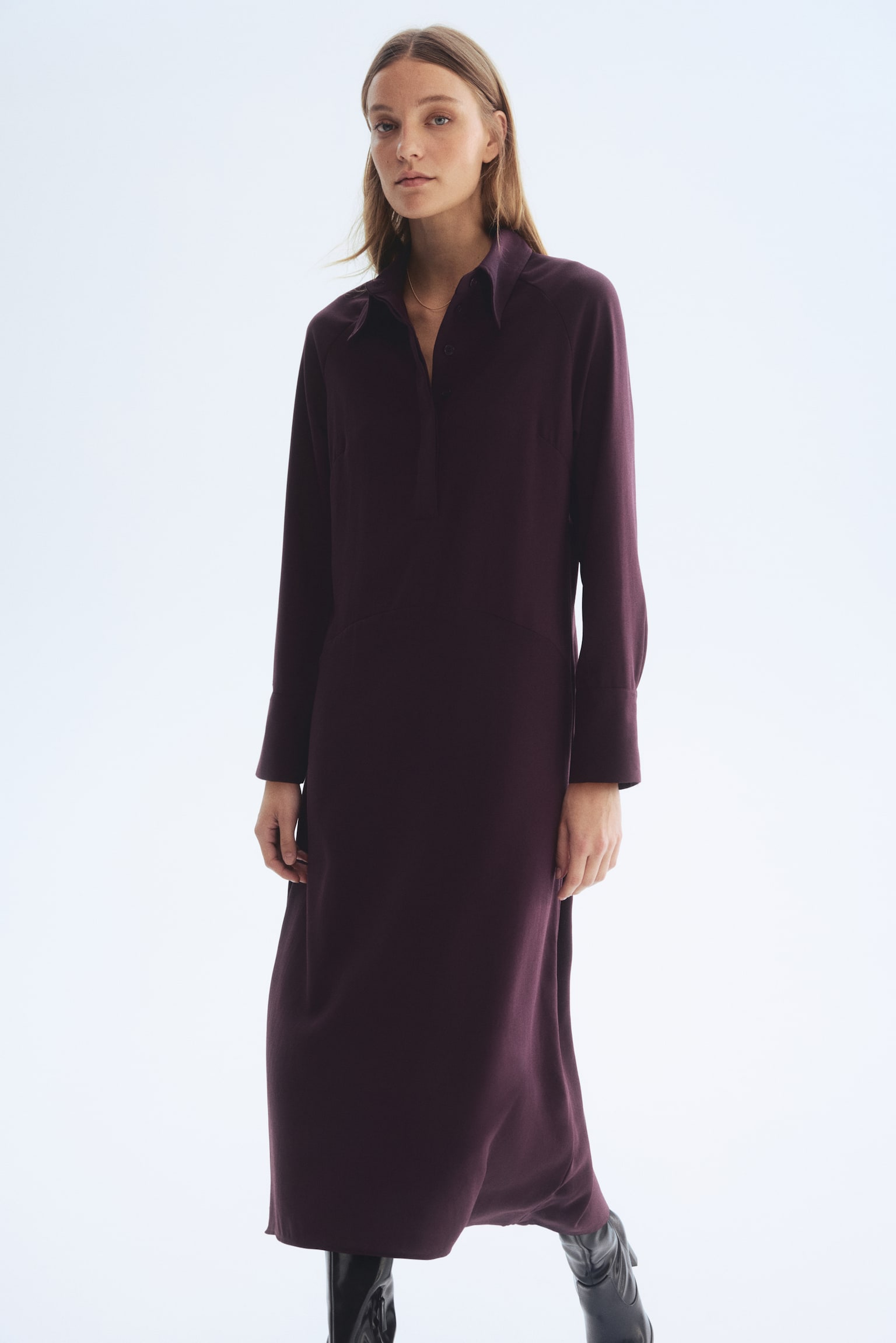Shirt dress - Burgundy/Black - 1