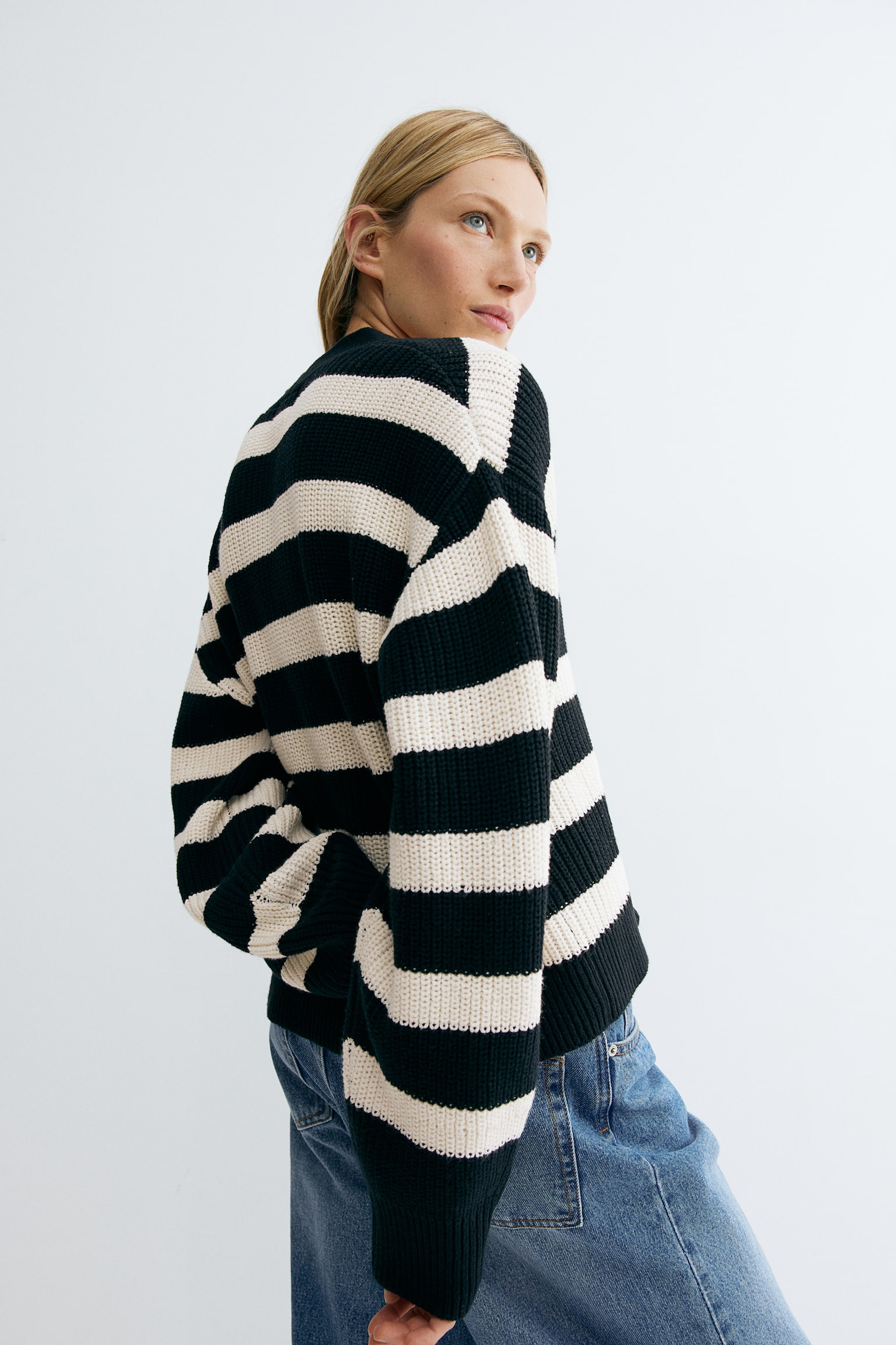 Rib-knit cardigan - Black/Striped/Black/White striped/Pale blue/Cream/Striped - 3