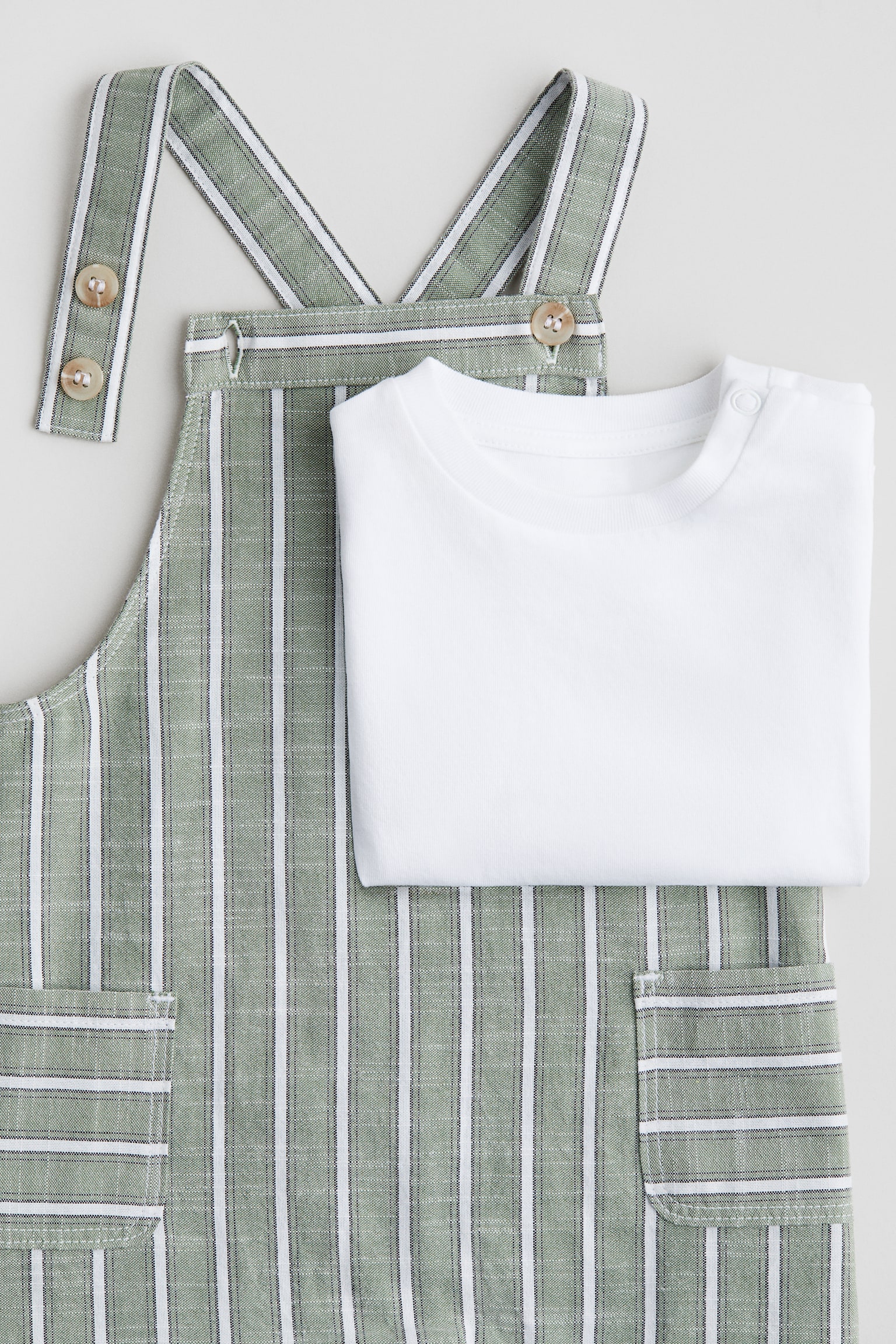 Детские комплекты H&M 2-piece Cotton Set, цвет: Шалфейный зелёный / Полосатый — фото 2
