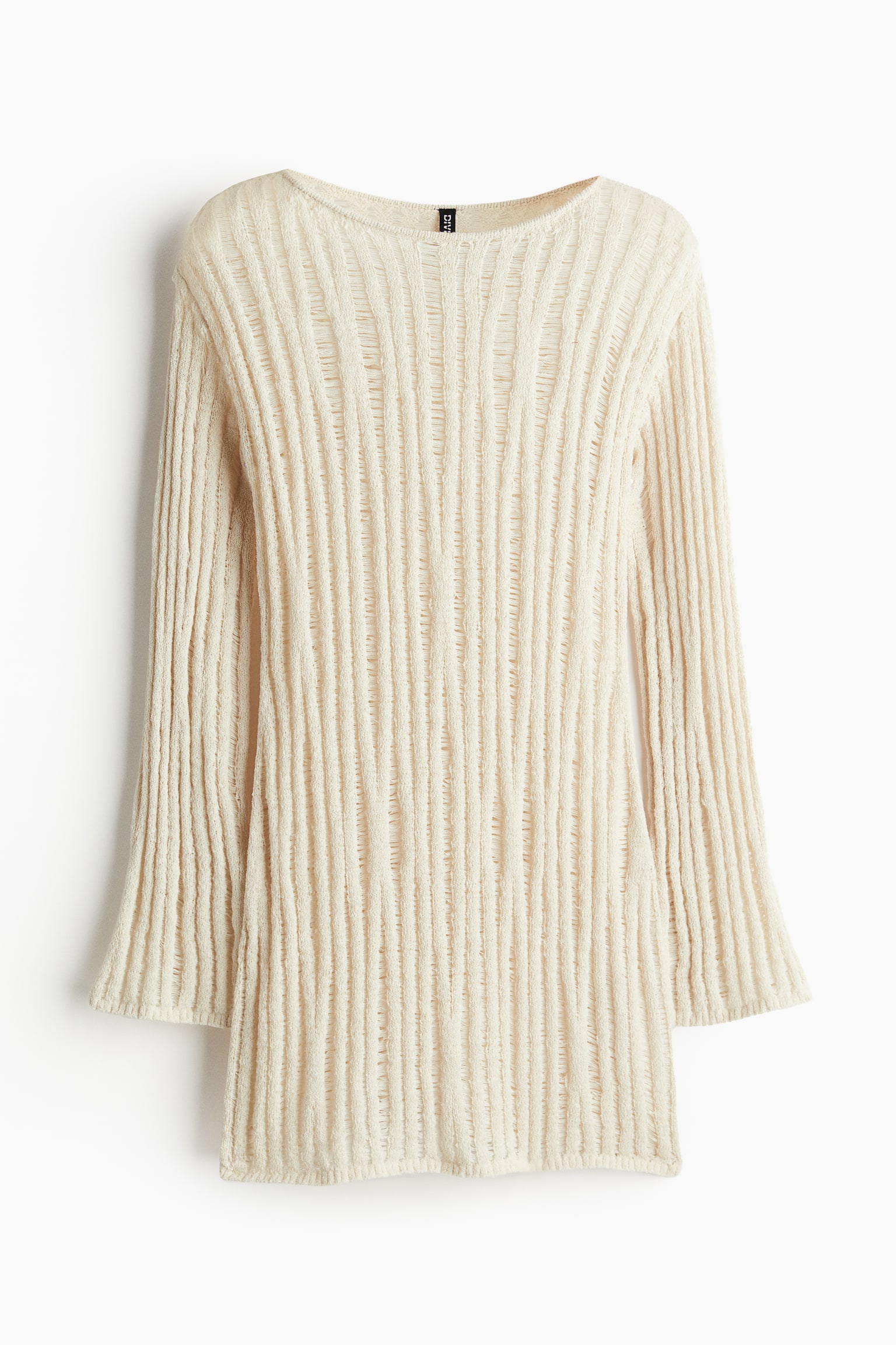 Ladder-stitch-look knitted mini dress - Light beige/Black/White - 2