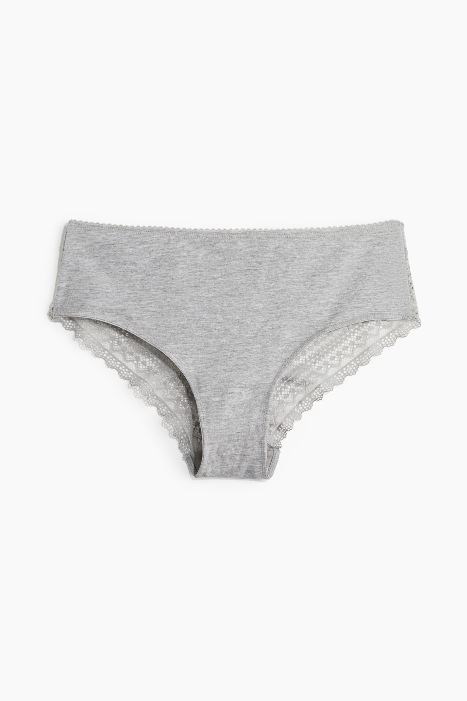 Трусы-хипстер, хлопок, кружево, 3 шт. — H&M, цвет: Серый меланжевый / Белый — фото 2