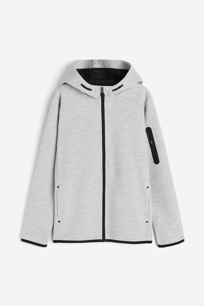 Zip-through sports hoodie - Light grey marl/Dark grey marl/Black - 1