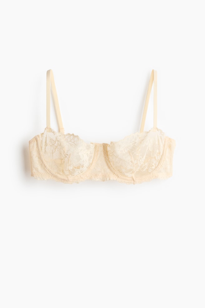 Lace balconette bra - Pale yellow/Burgundy - 1