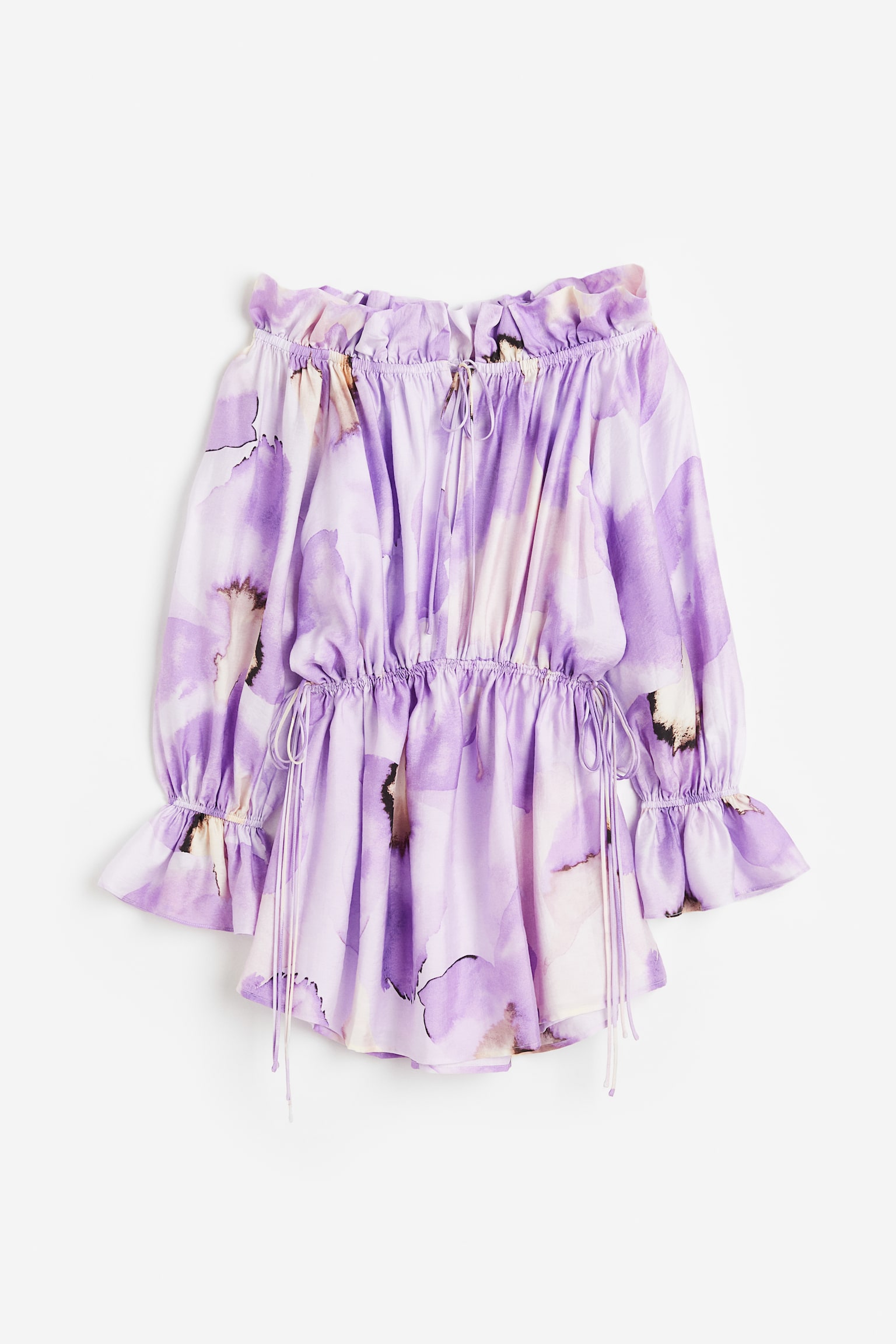 Oversized Off The Shoulder Dress - Light purple/Floral - 1