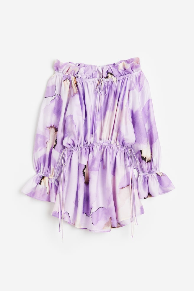 Oversized off-the-shoulder dress - Light purple/Floral - 2