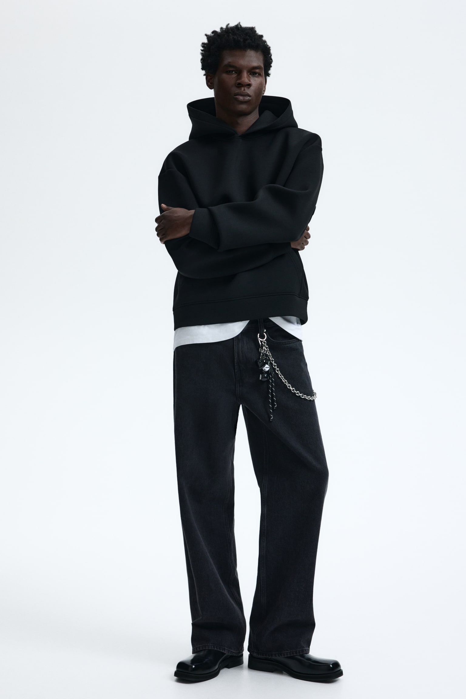 Loose Fit Scuba hoodie - Black/Grey marl/Dark brown - 3