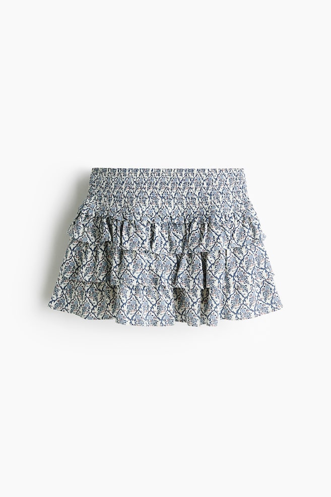 Kort byxkjol i viskos med volanger - Crèmevit/Blommig/Beige/Svart/Gul/Blommig - 1