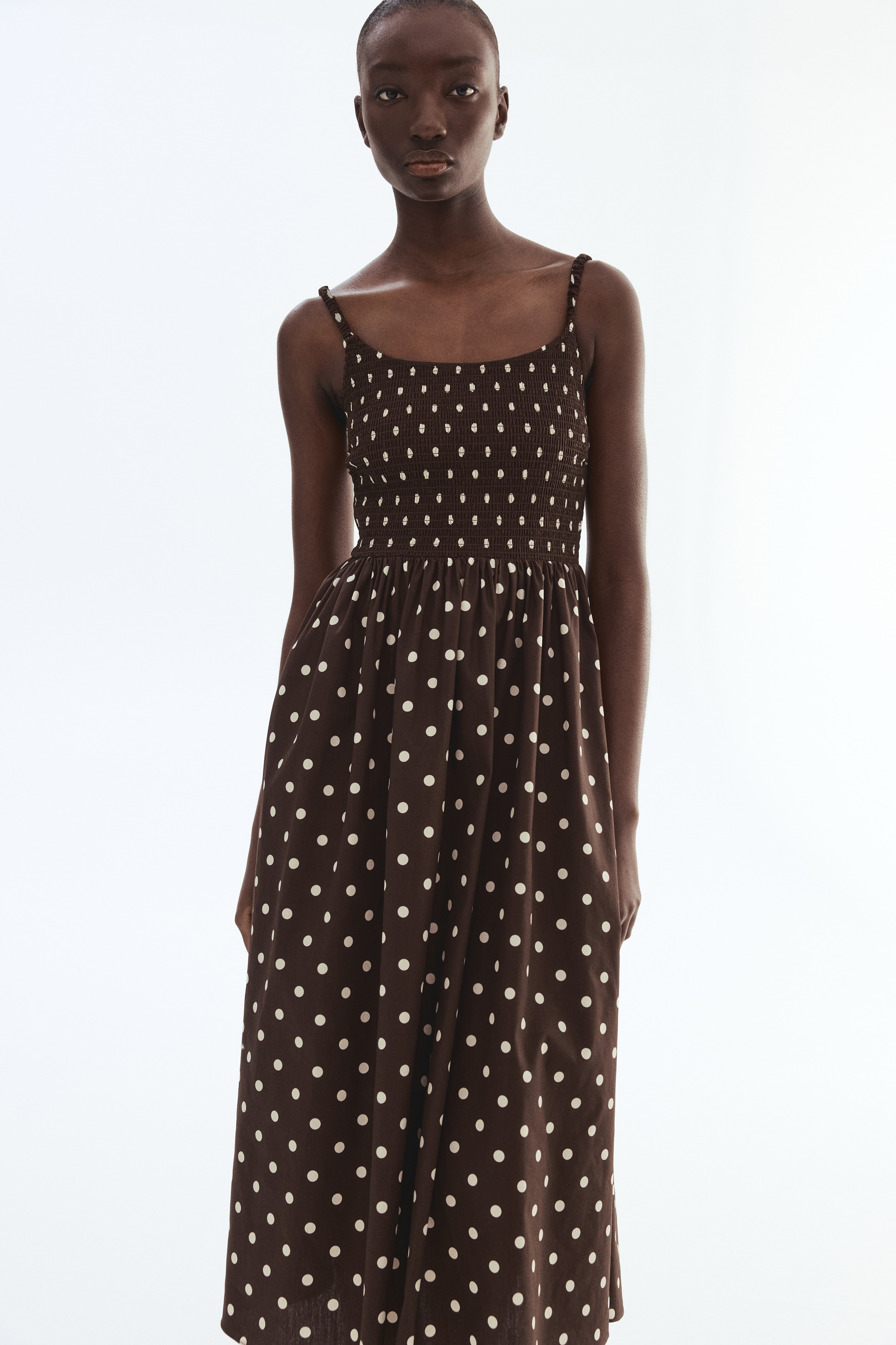 h&m brown polka dot dress Women's Dark brown/polka dot Draped Halterneck Dress