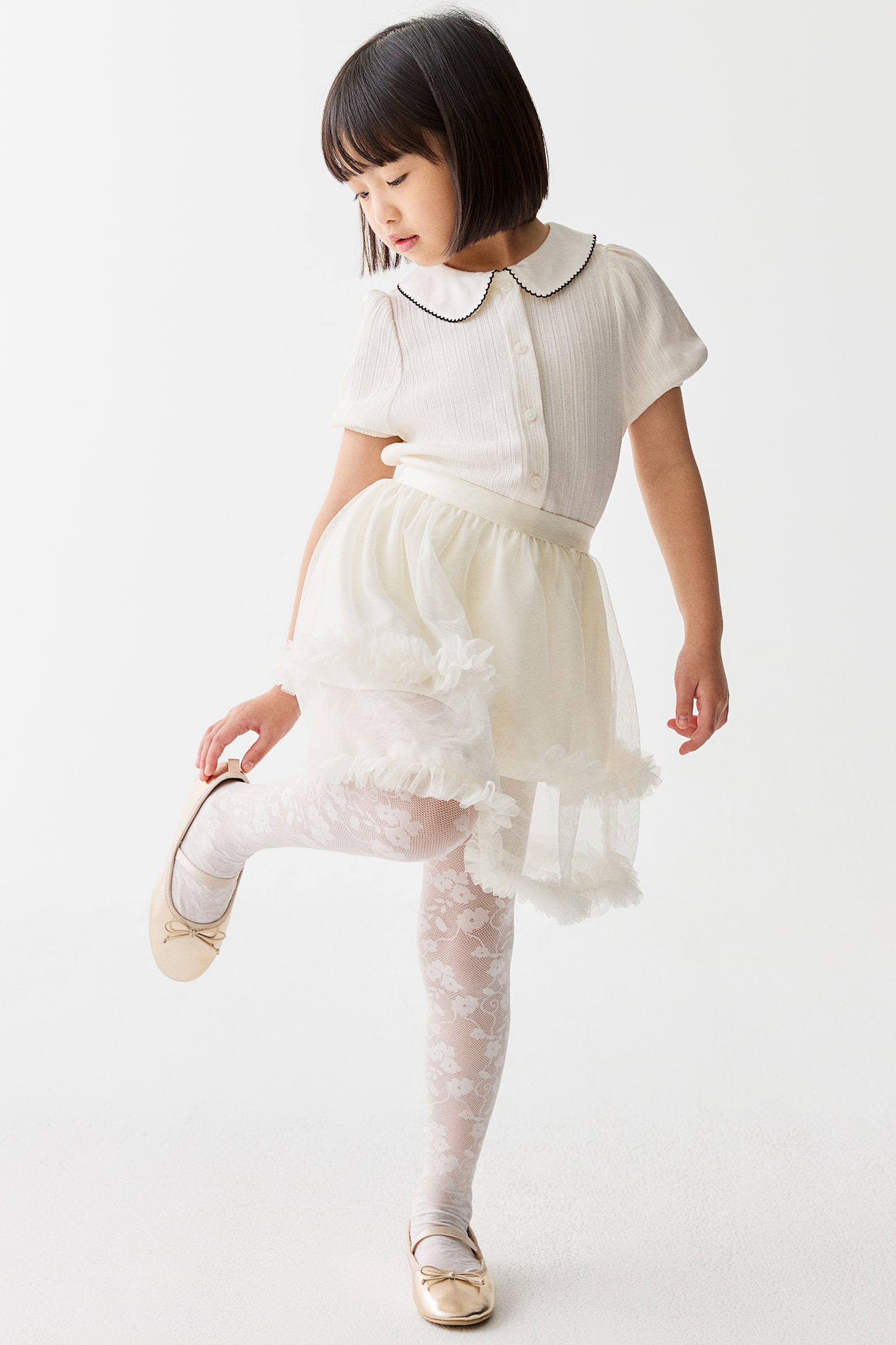 Frill-trimmed tulle skirt - Cream/Light purple/Black - 3