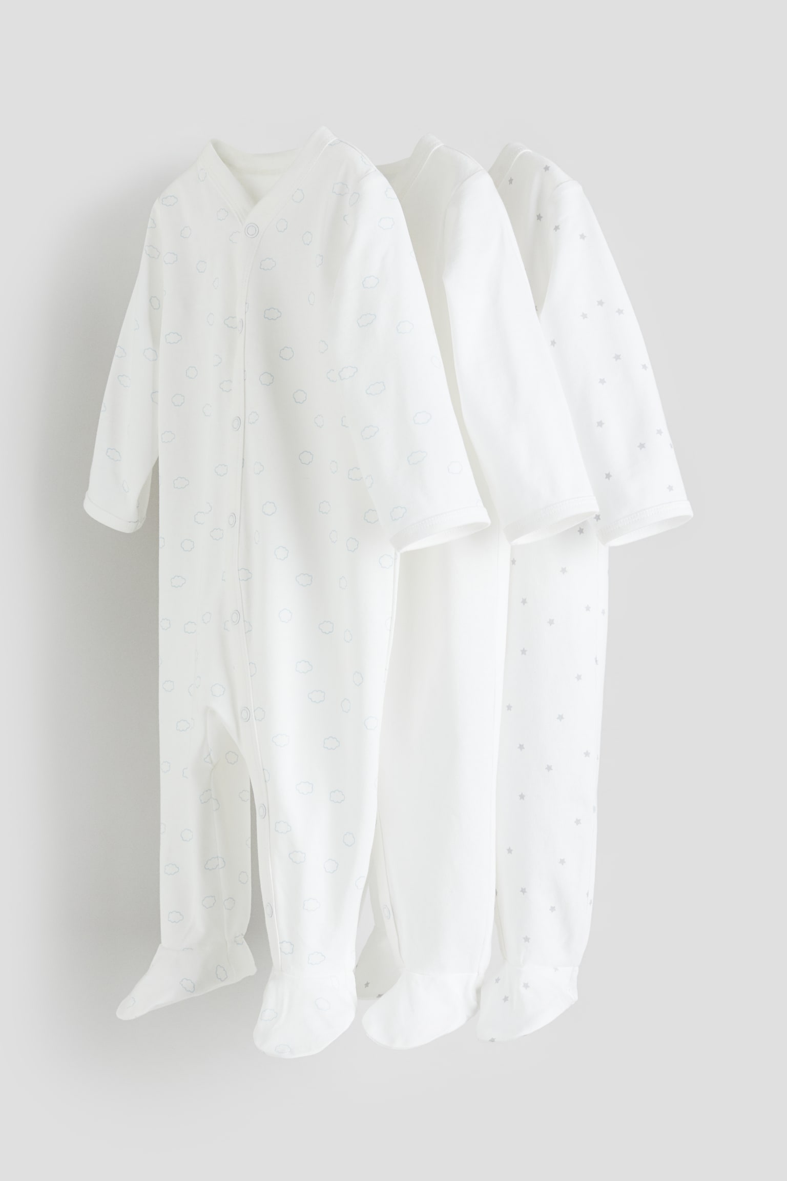 3-pack sleepsuits with full feet - White/Stars/Light pink/Floral - 1