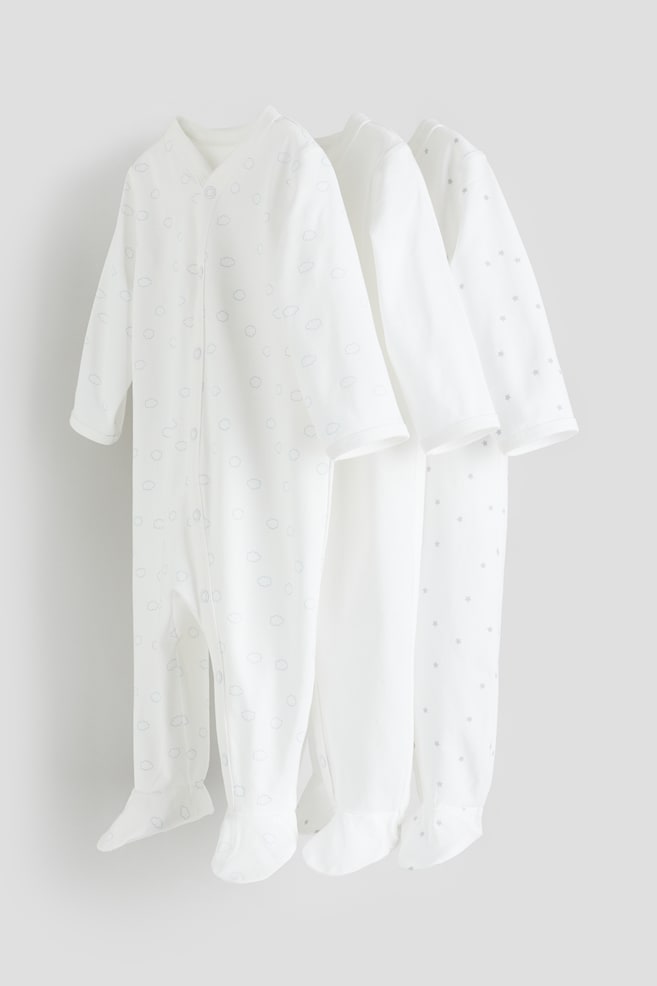3-pack sleepsuits with full feet - White/Stars - 1