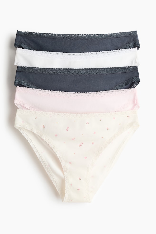 5-pack cotton briefs - White/Pink floral/Navy blue/Light dusty pink//Light pink/Light grey marl/Navy blue/Light pink - 1