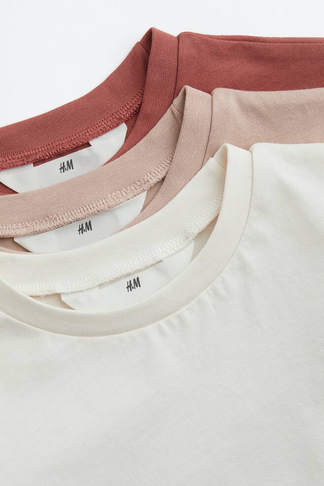3-pack cotton T-shirts - Brick red/Powder beige/Light pink/Light beige - 3