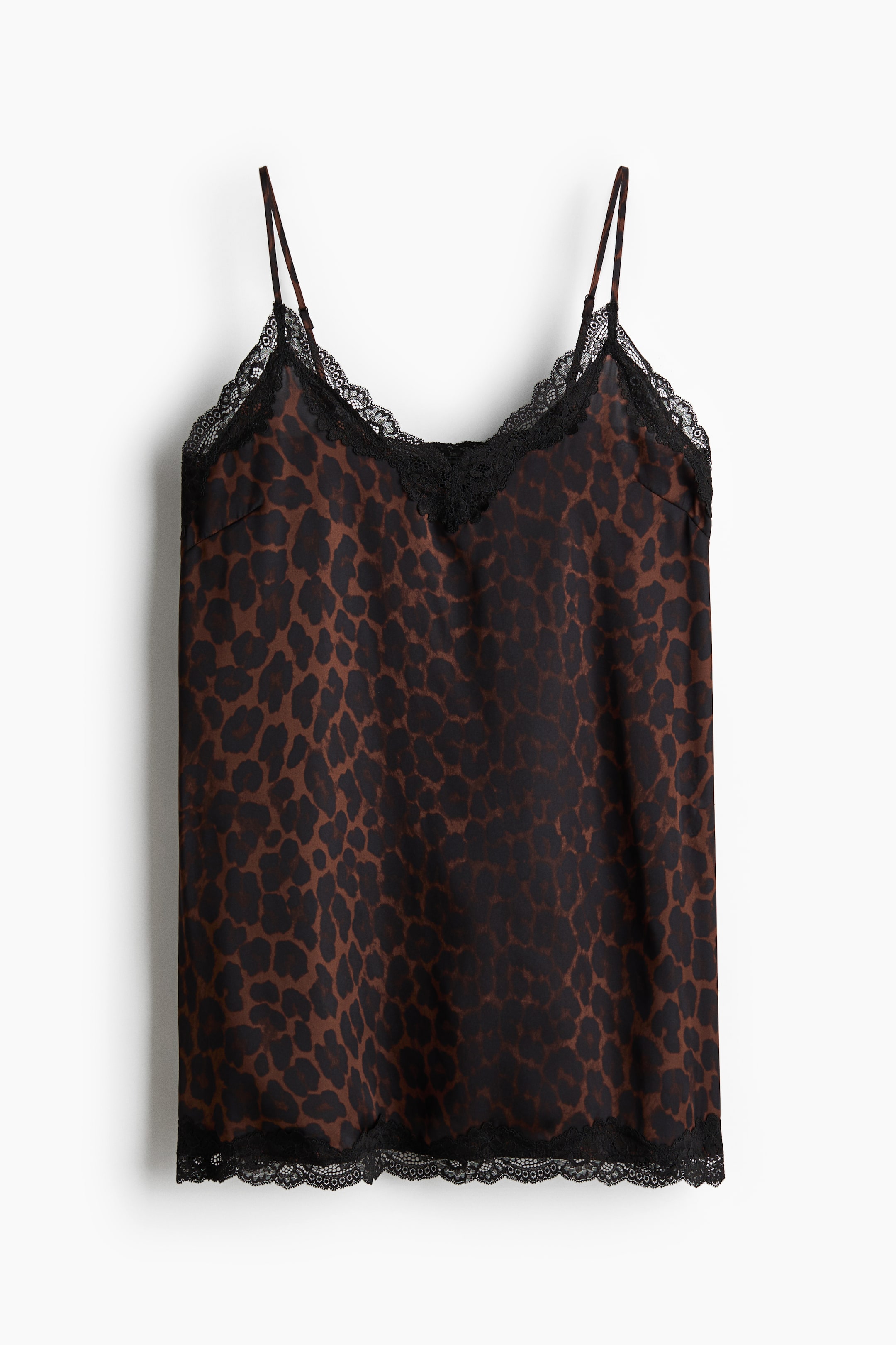 Vezi imaginea mai mare: Cămașă de noapte din satin cu dantelă - Maro-închis/imprimeu leopard - FEMEI | H&M RO 1