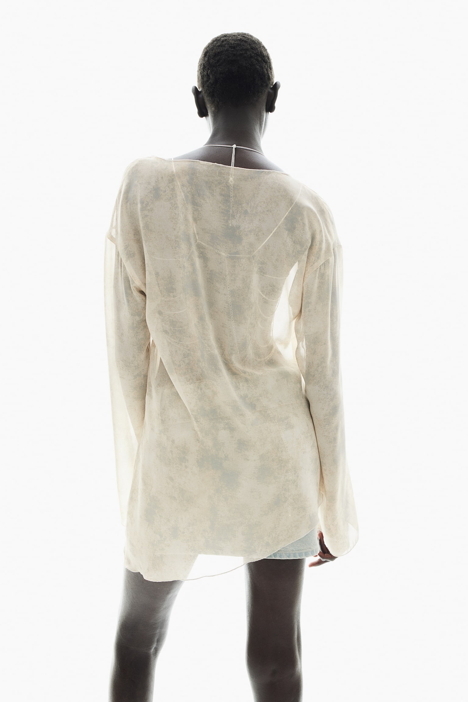 Asymmetric-hem chiffon top - Light beige/Patterned/Black - 5