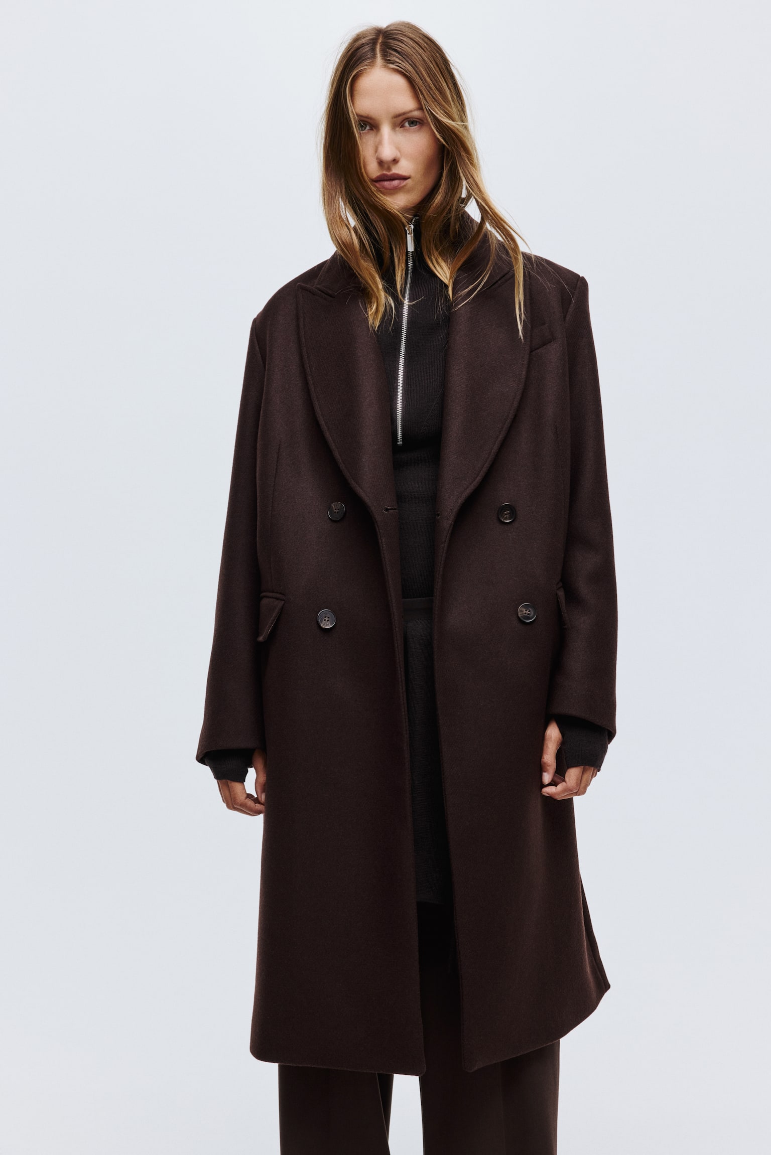 Wool-blend coat - Dark brown/Dark grey - 5