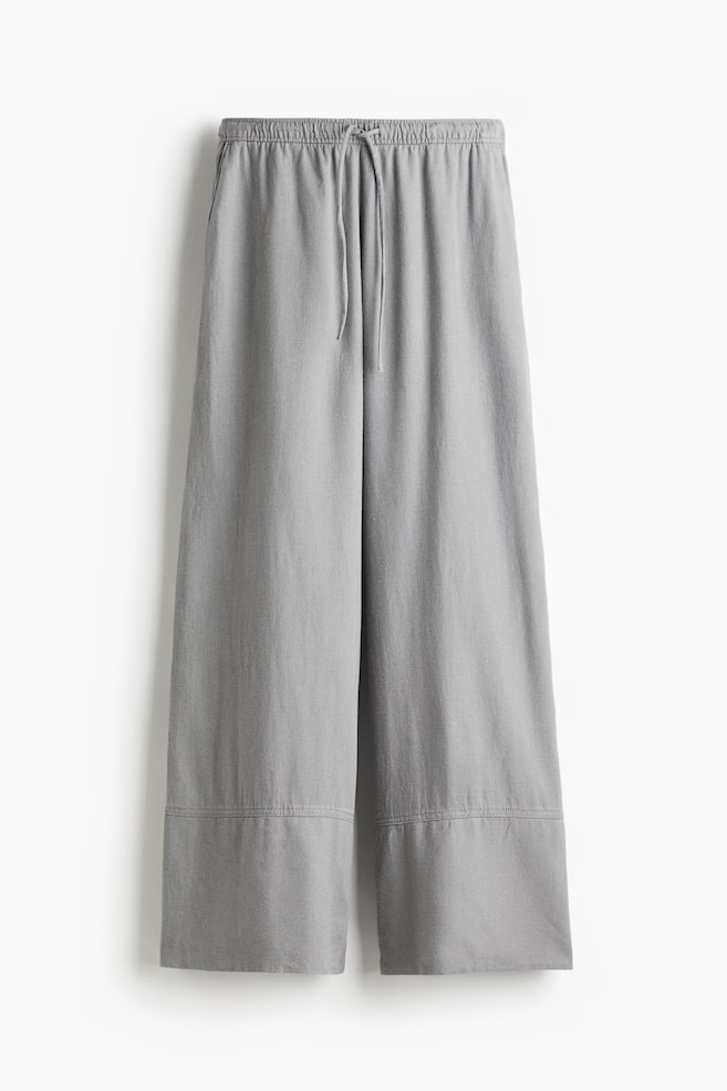 Linen-blend drawstring trousers - Grey/White/Striped - 1