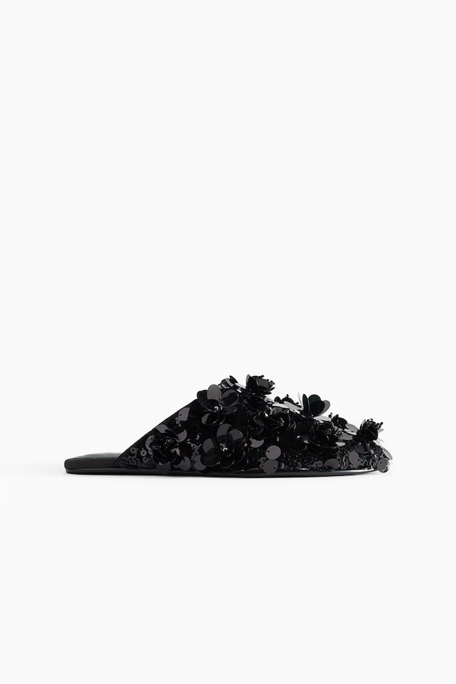 Sequined Slippers - Black - 1