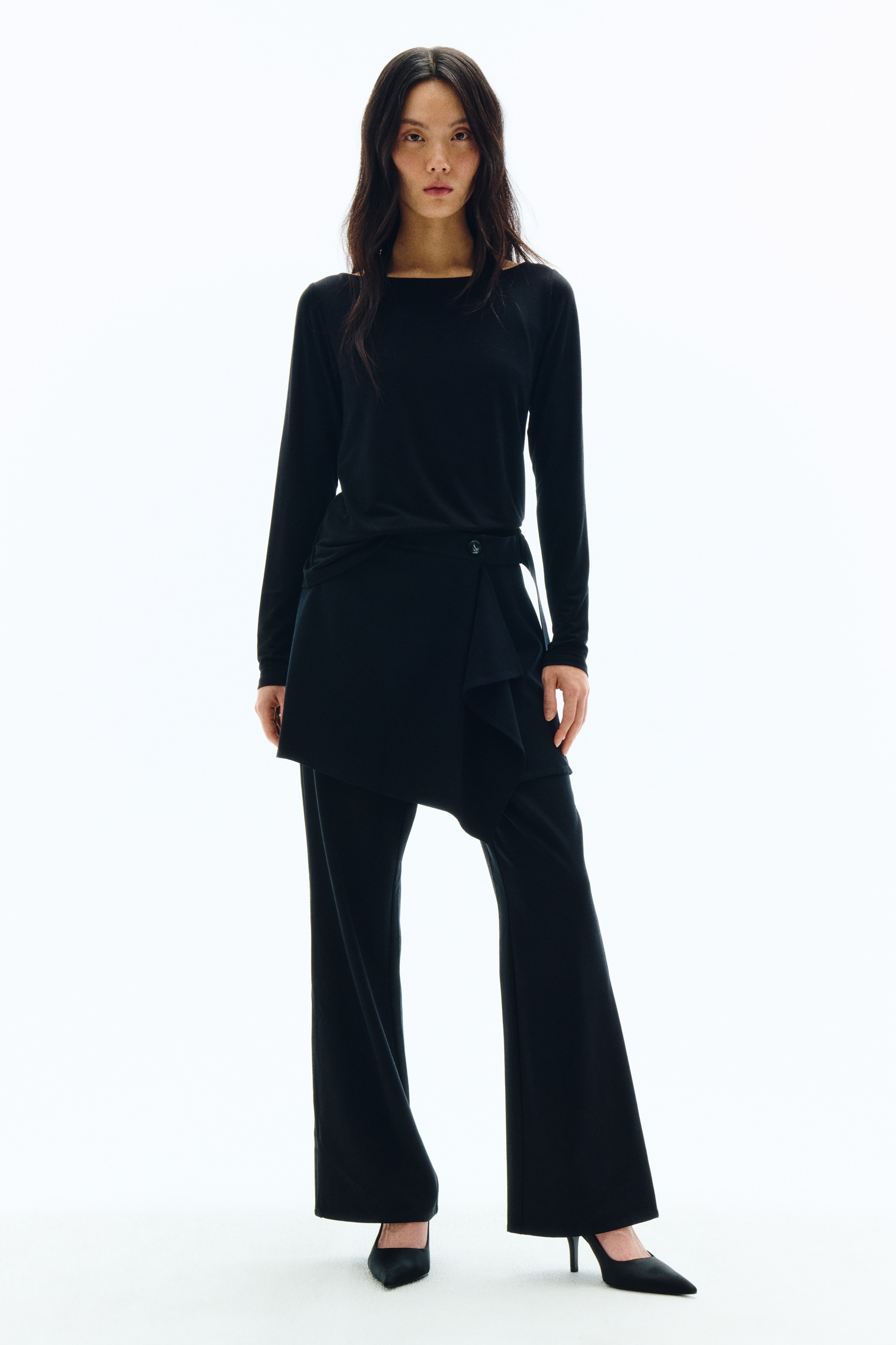 スカートレイヤードパンツ - ブラック/ダークグレー