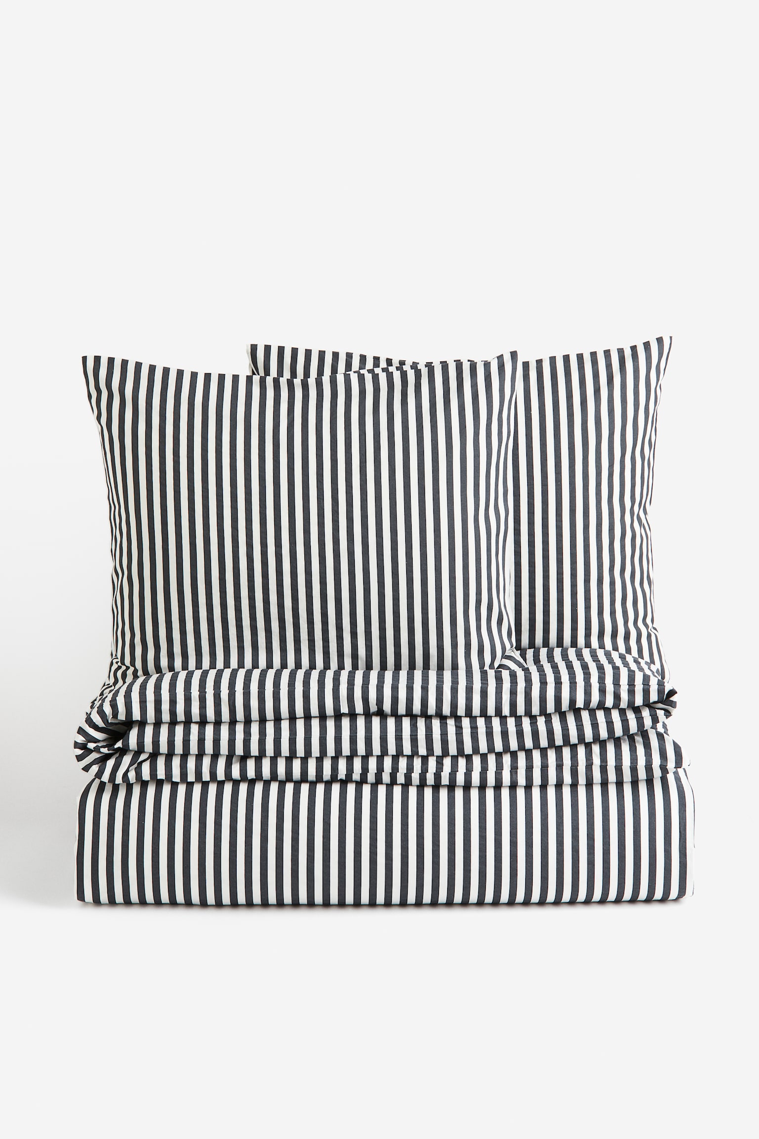 Cotton double/king duvet cover set - Black/Striped