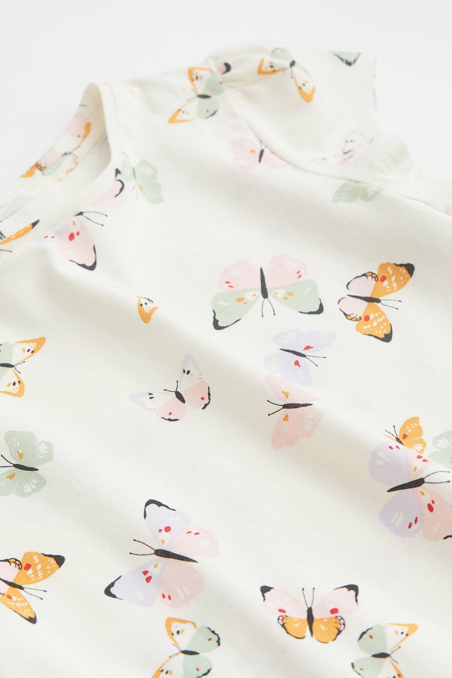 Puff Sleeve Jersey Top - Natural white/Butterflies/Apricot/Rabbit/Light blue/Butterflies/Light green/Stay Curious/Dark grey/Floral/White/Floral - 2