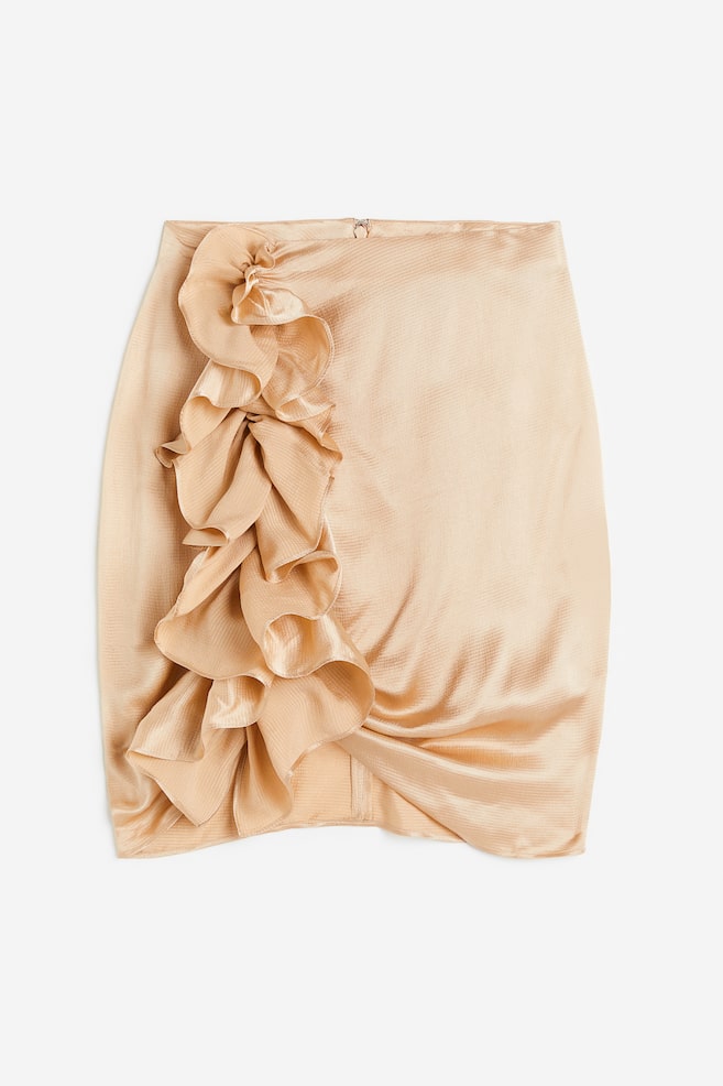 Falda drapeada con volante decorativo - Beige - 1